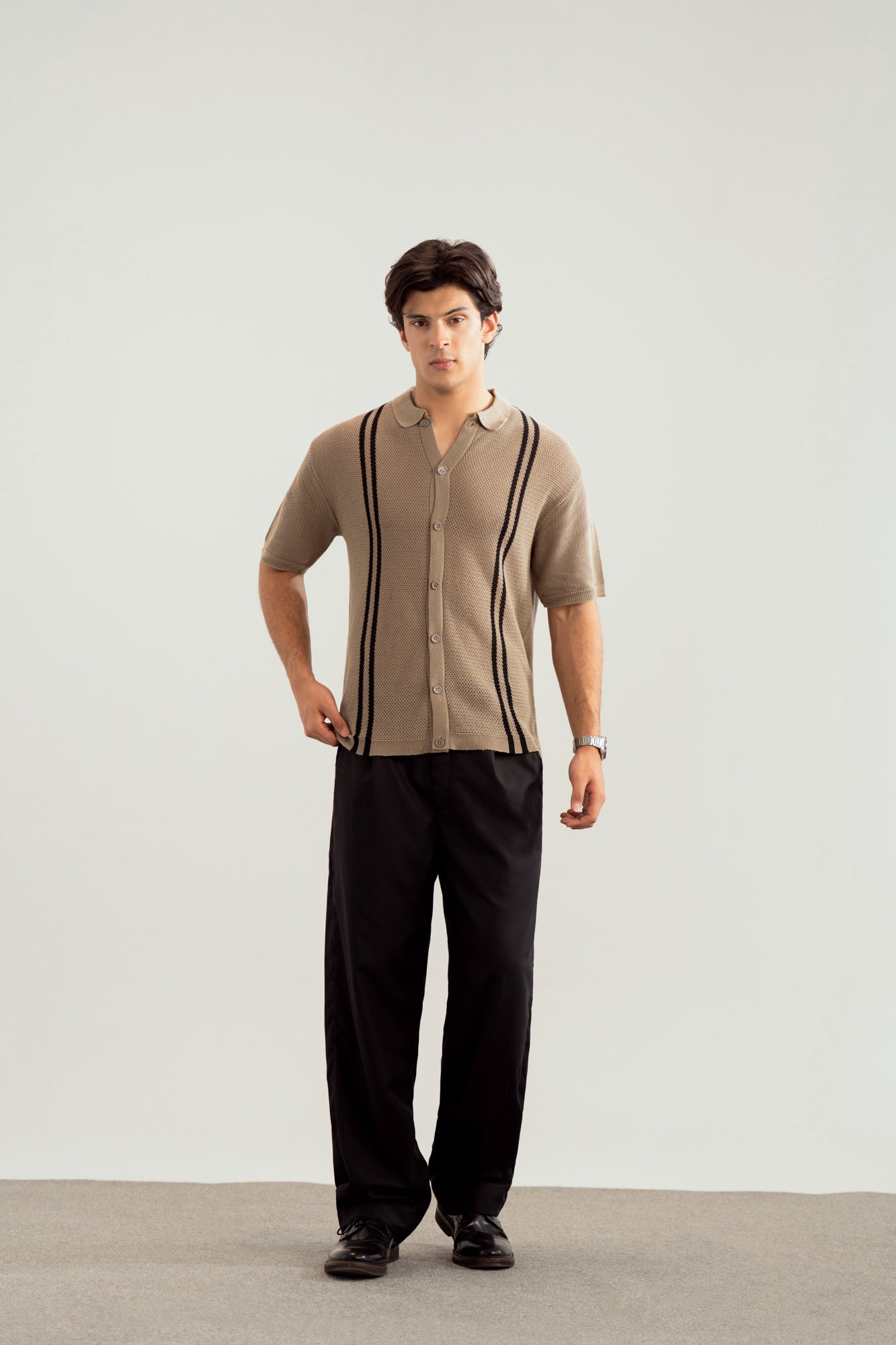 Pishtachu Crocheted Stripes Knitted Button Down - Men