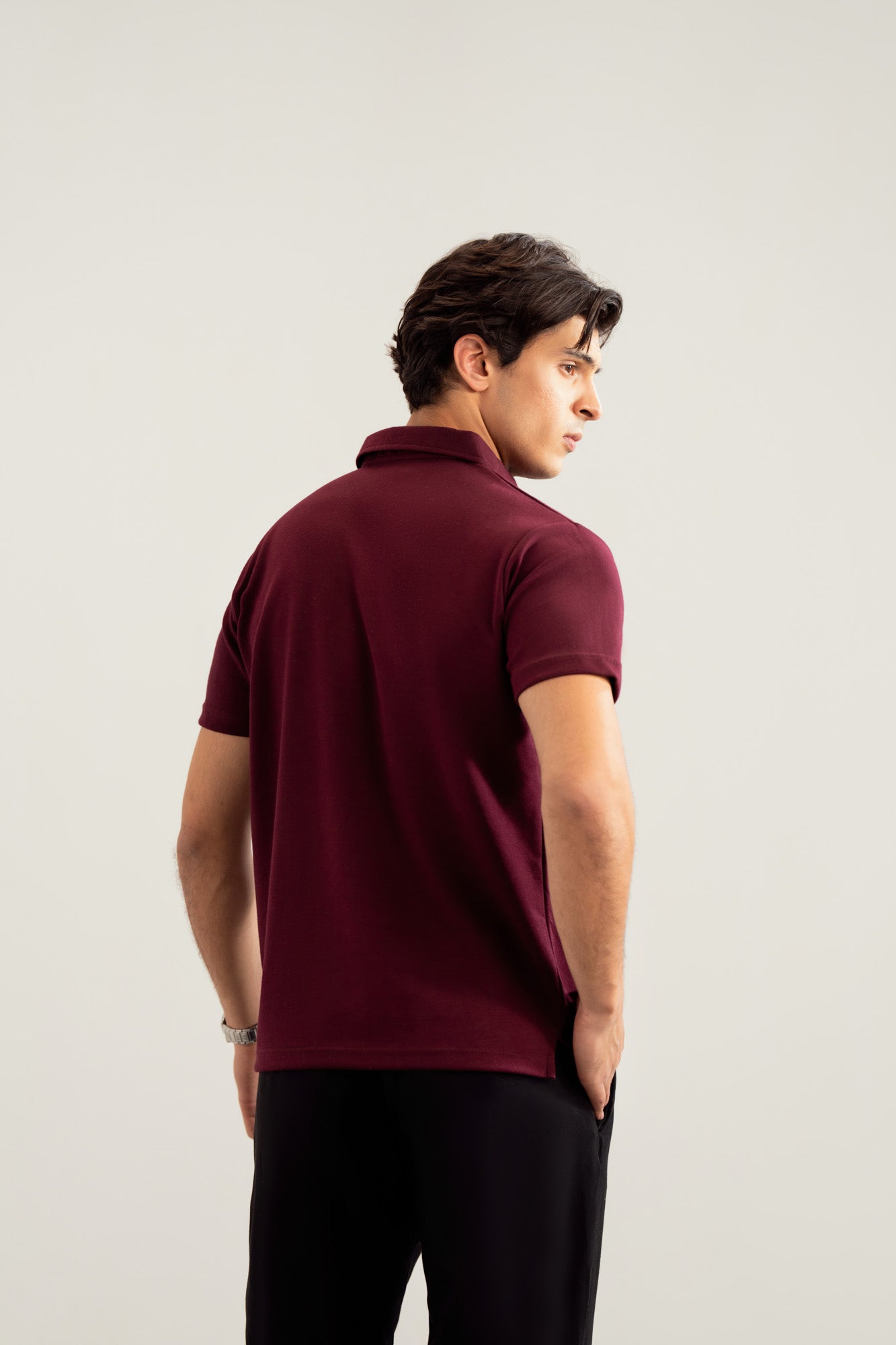 Maroon Interlock Johnny Collar Polo - Smart Fit - Men - Men