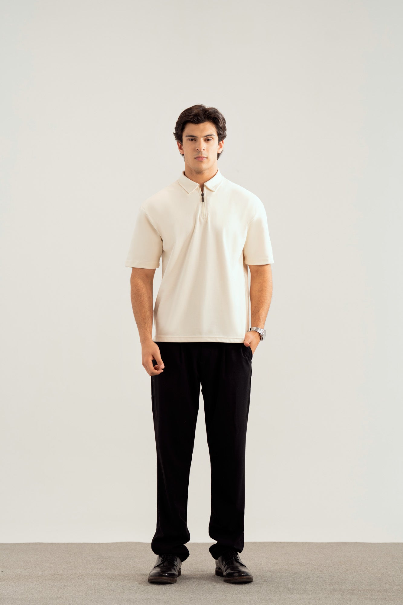 Off White Interlock Zipper Polo - Boxy Fit - Men