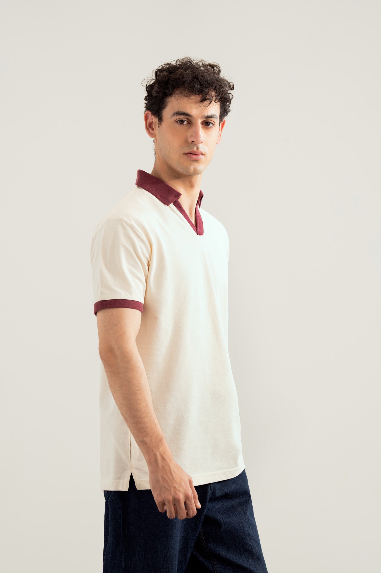 Off White Johhny Resort Polo - Maroon Collar - Men