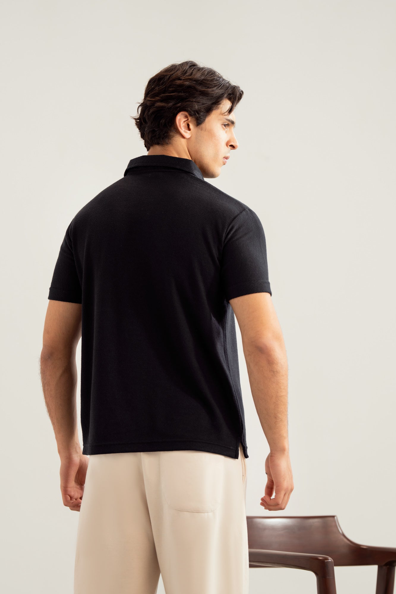 Black Mesh Thermal Knit Polo - Smart Fit - Men