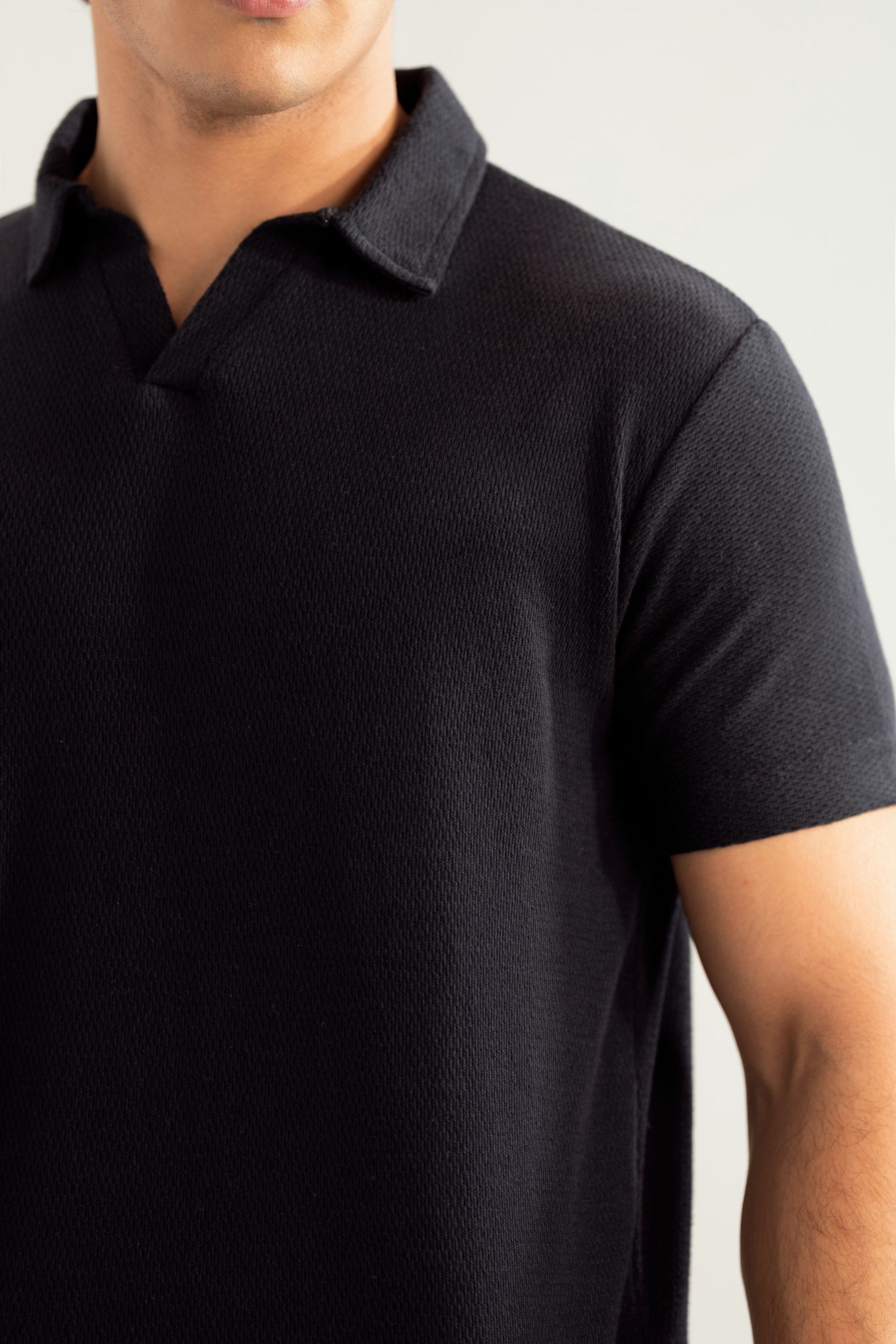 Black Mesh Thermal Knit Polo - Smart Fit - Men