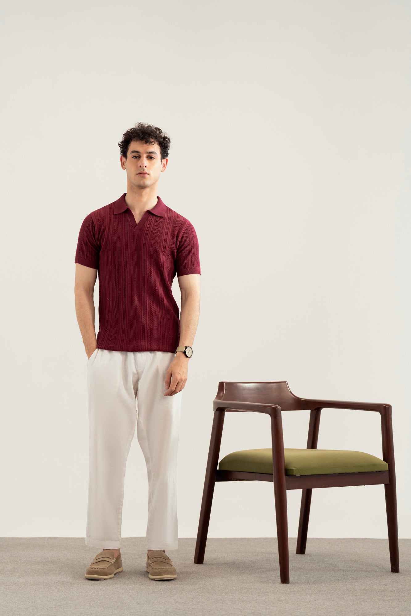 Plum Wave Knitted Polo - Men