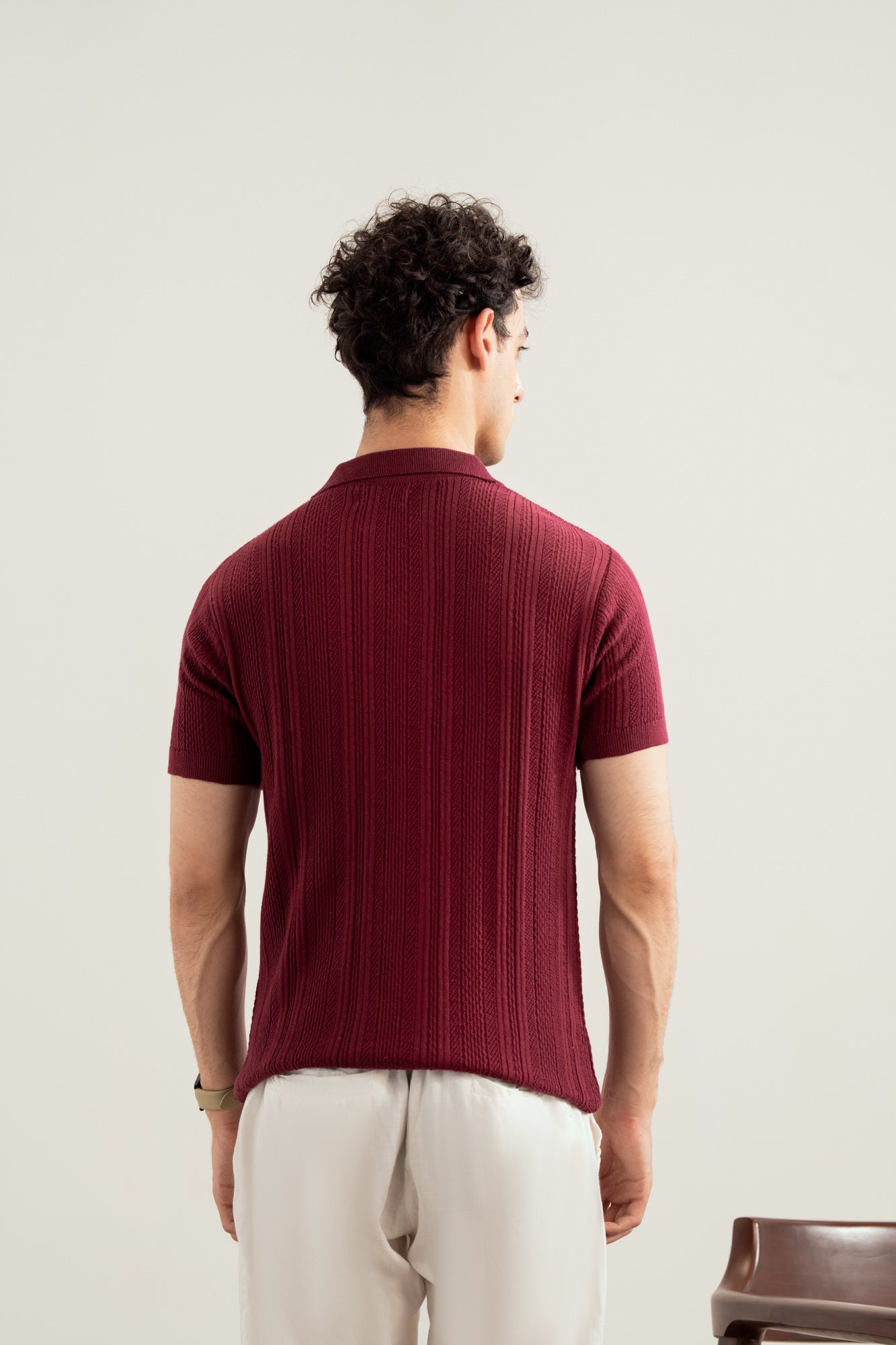 Plum Wave Knitted Polo - Men