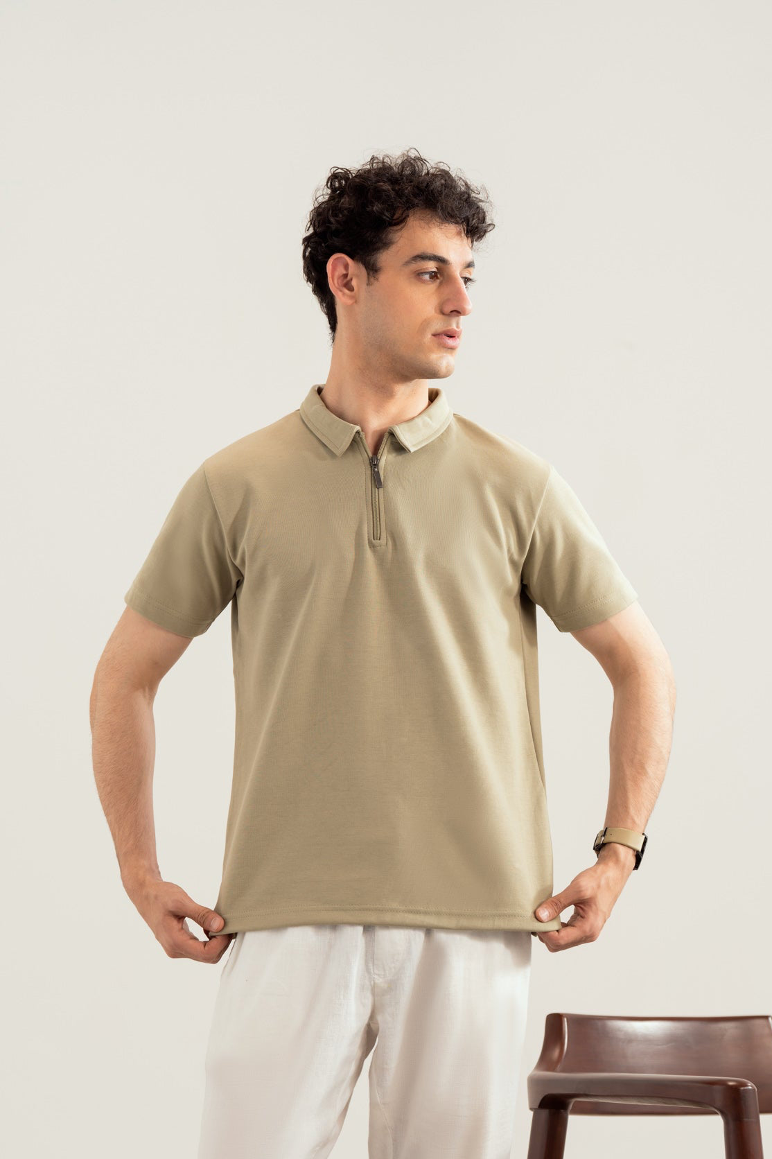 Mint Green Interlock Zipper Polo - Smart Fit - Men