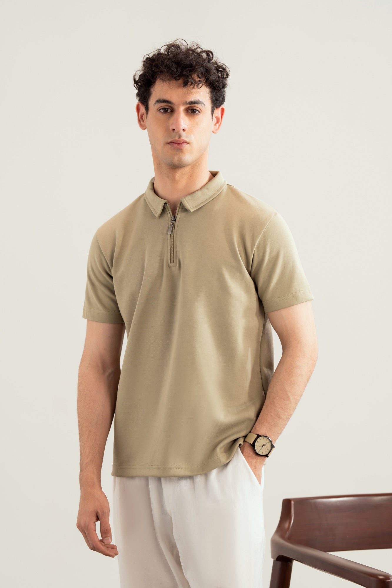 Mint Green Interlock Zipper Polo - Smart Fit - Men