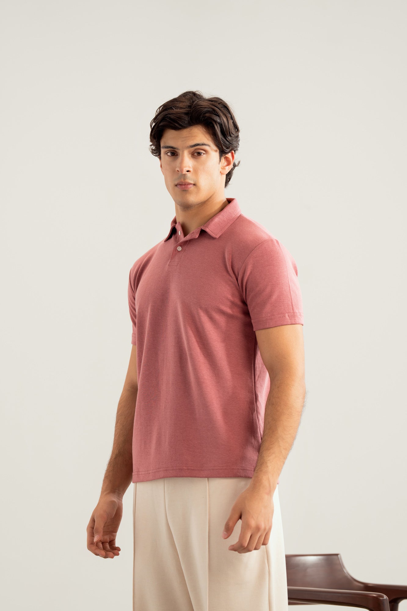 Pink Peach Interlock Polo - Smart Fit - Men