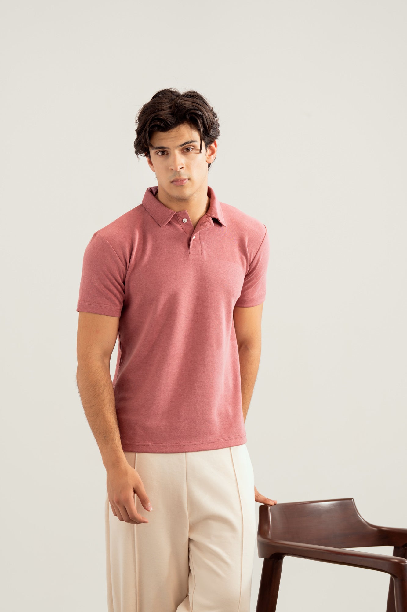 Pink Peach Interlock Polo - Smart Fit - Men