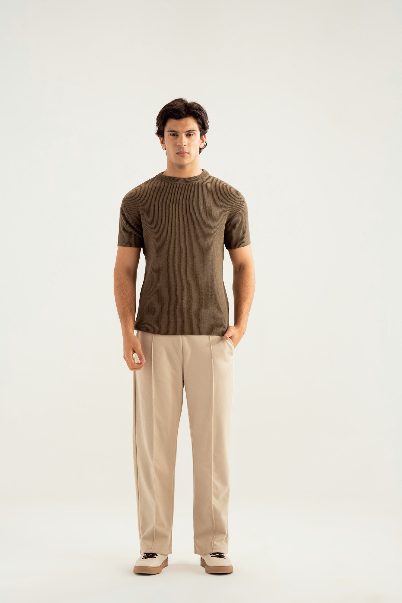 Olive Green Knitted Tee - Men