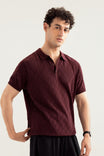 Deep Burgundy Crocheted Diamond Knitted Polo - Men - Men