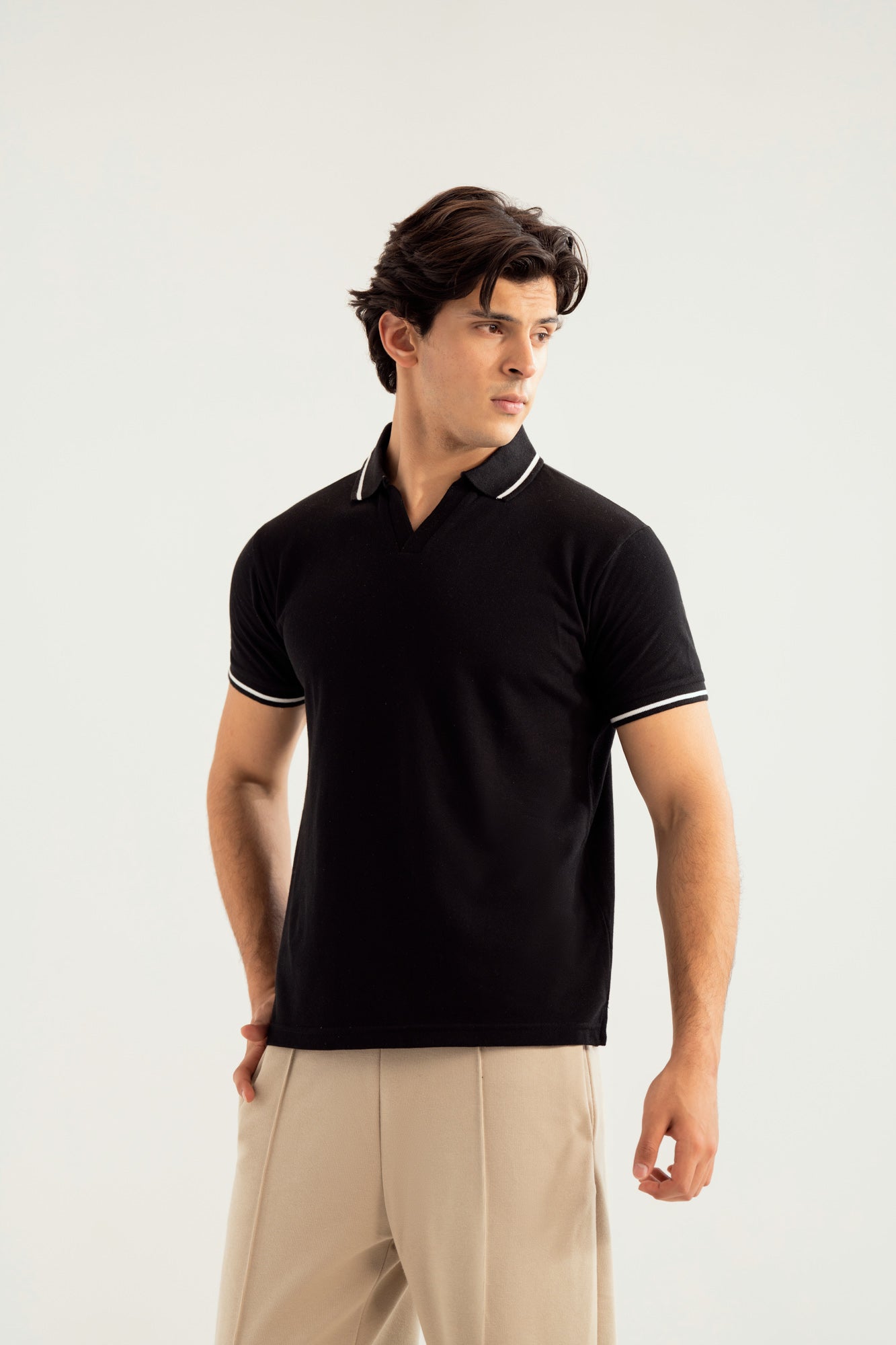 Black Johnny Resort Polo - Contrast Collar - Men