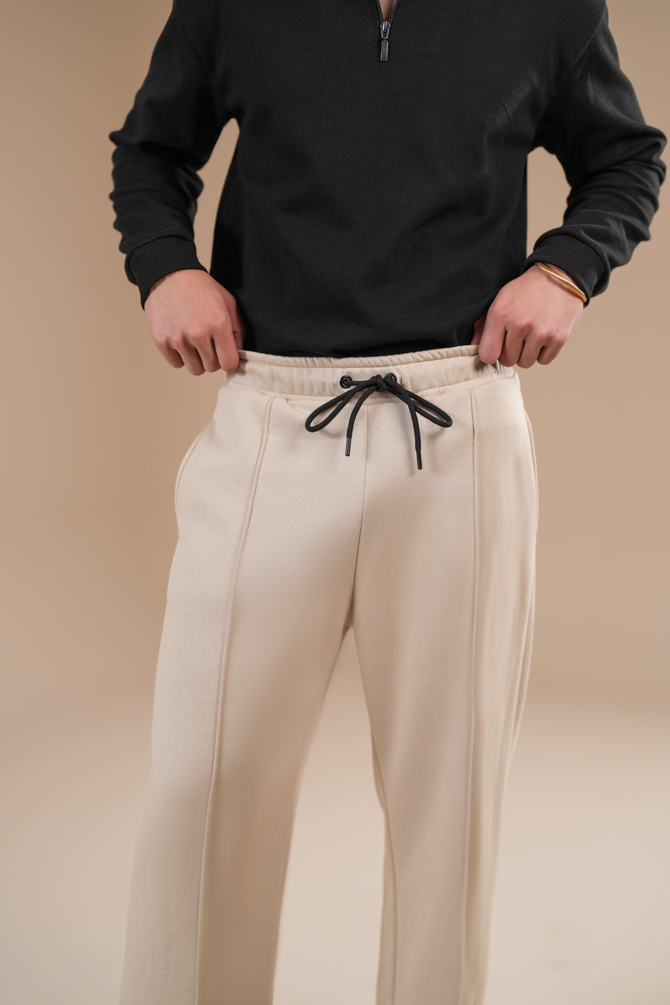 Beige Fleece Straight Fit Trouser - Men