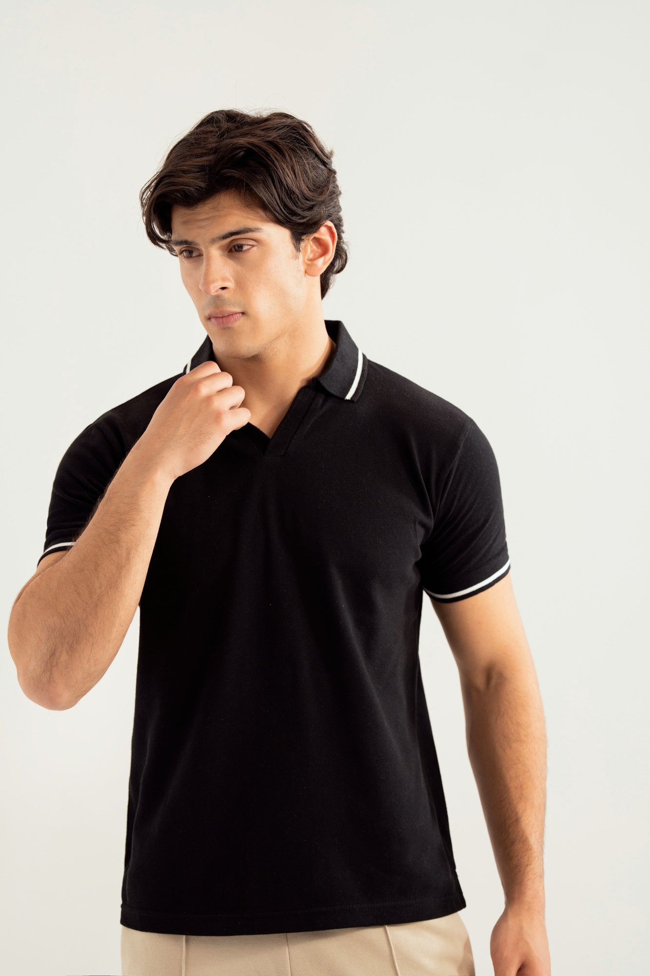 Black Johnny Resort Polo - Contrast Collar - Men
