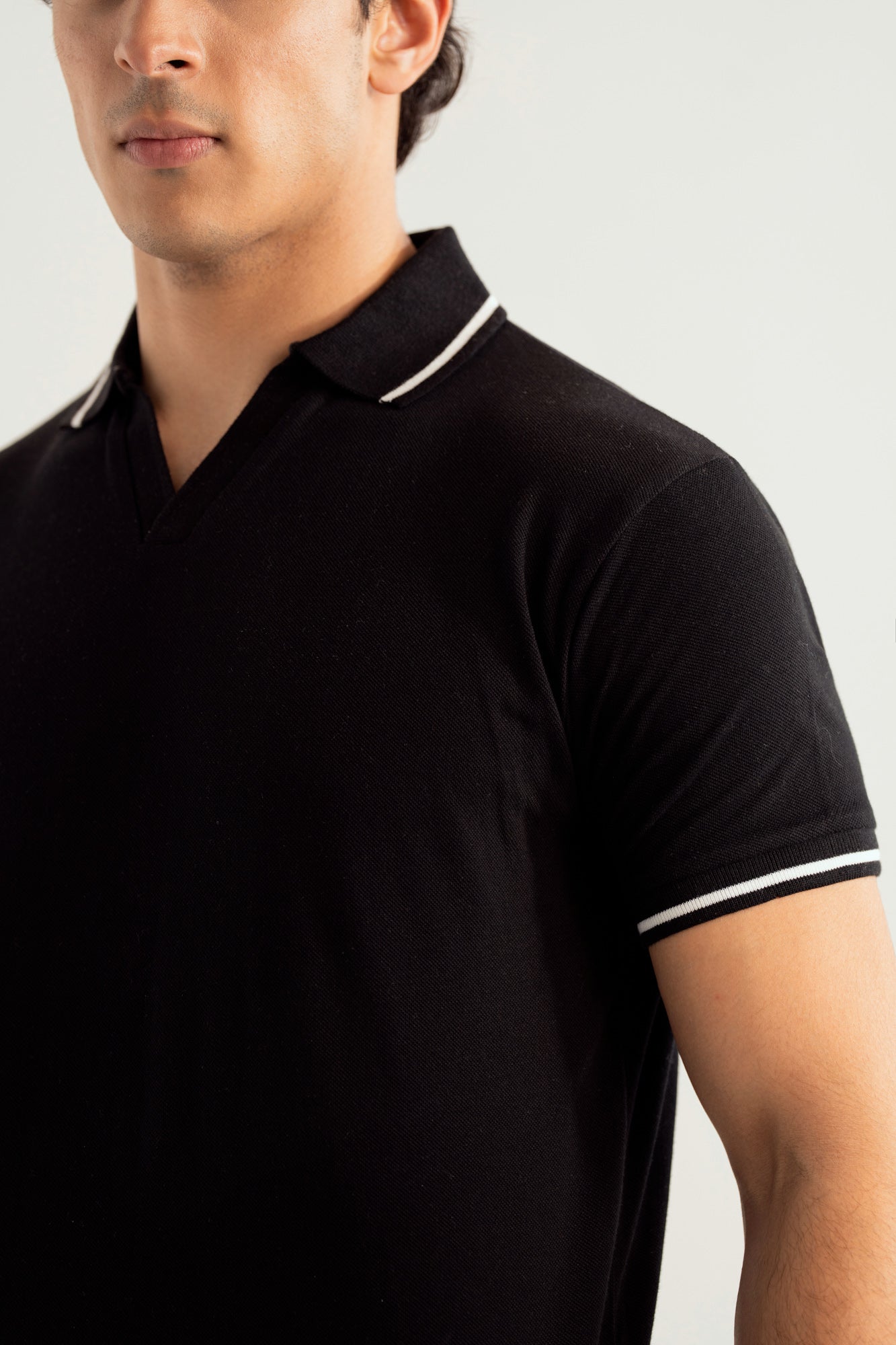 Black Johnny Resort Polo - Contrast Collar - Men