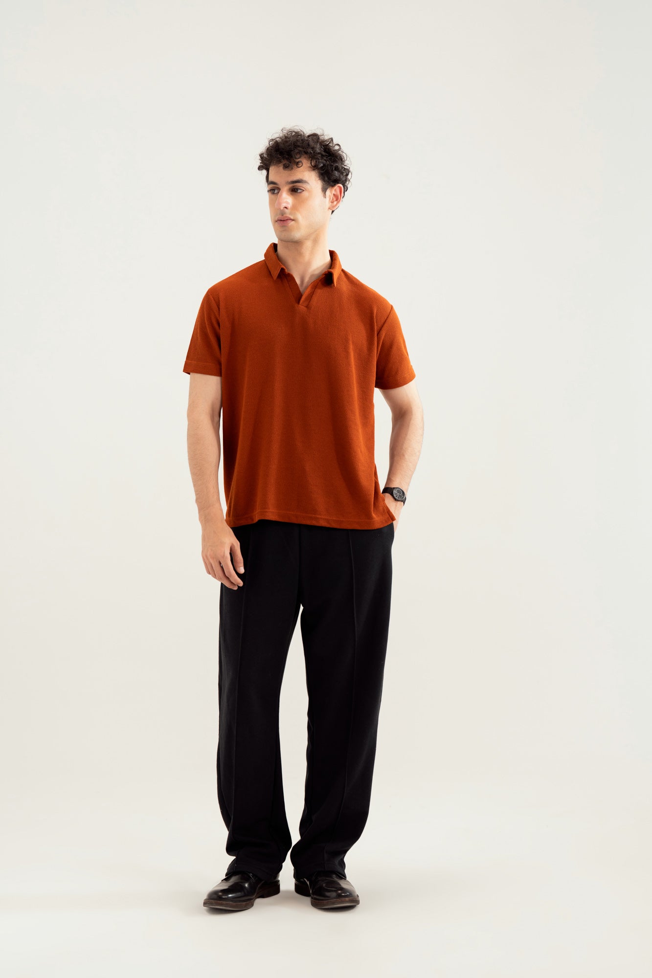 Rust Mesh Thermal Knit Polo - Smart Fit - Men