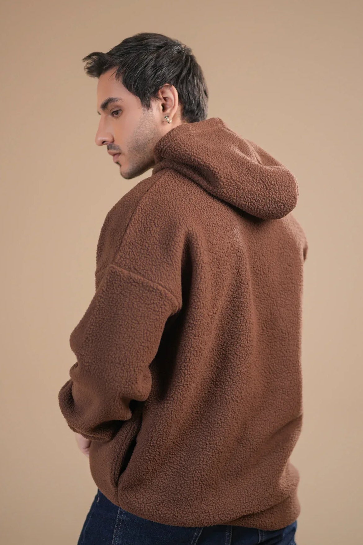 Brown Sherpa Hoodie - Relaxed Fit - Men - Muraqsh -- Men Western