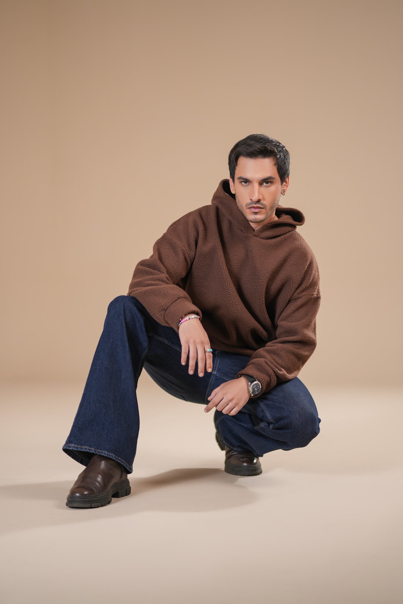 Brown Sherpa Hoodie - Relaxed Fit - Men