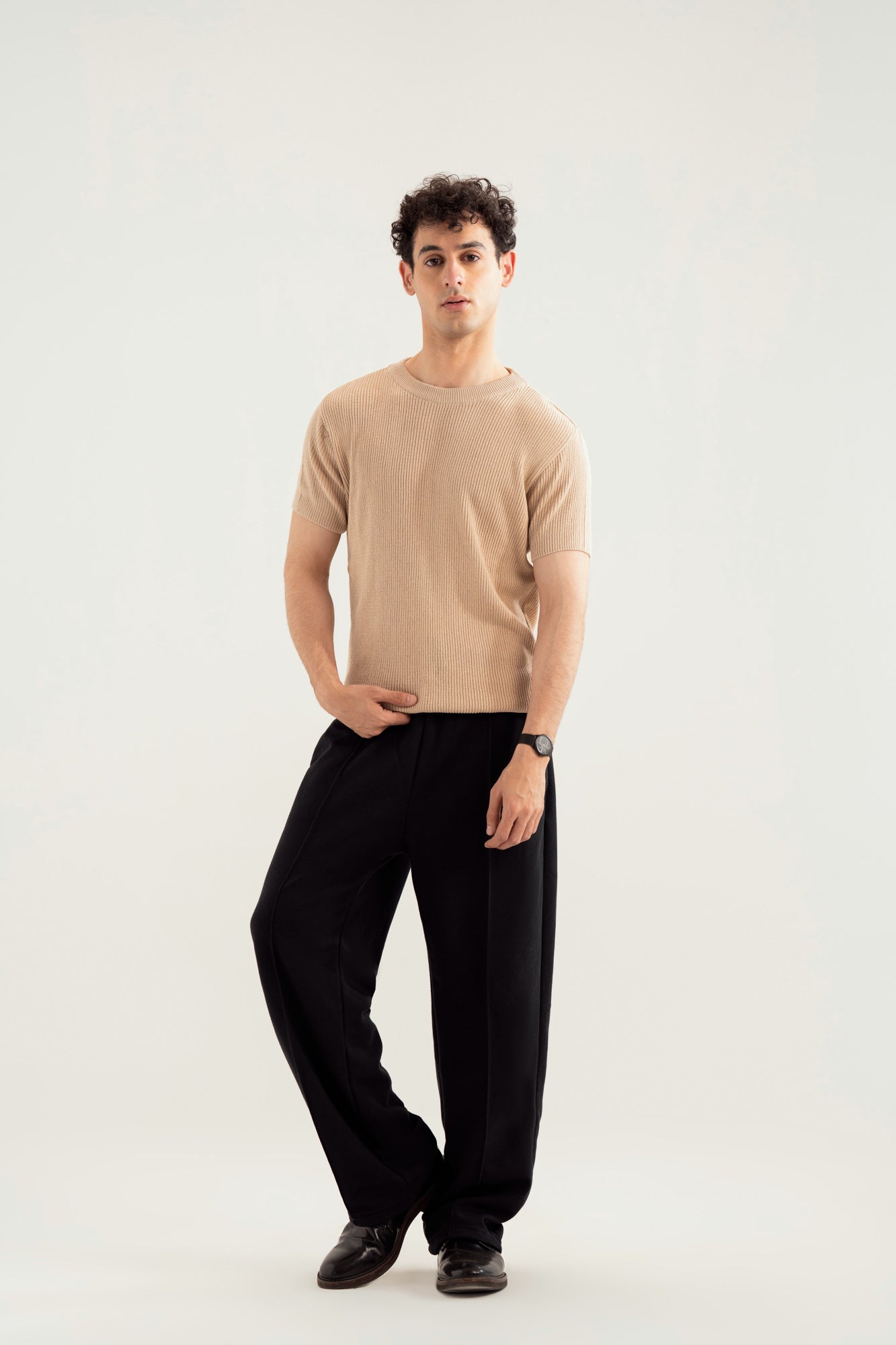 Beige Knitted Tee - Men