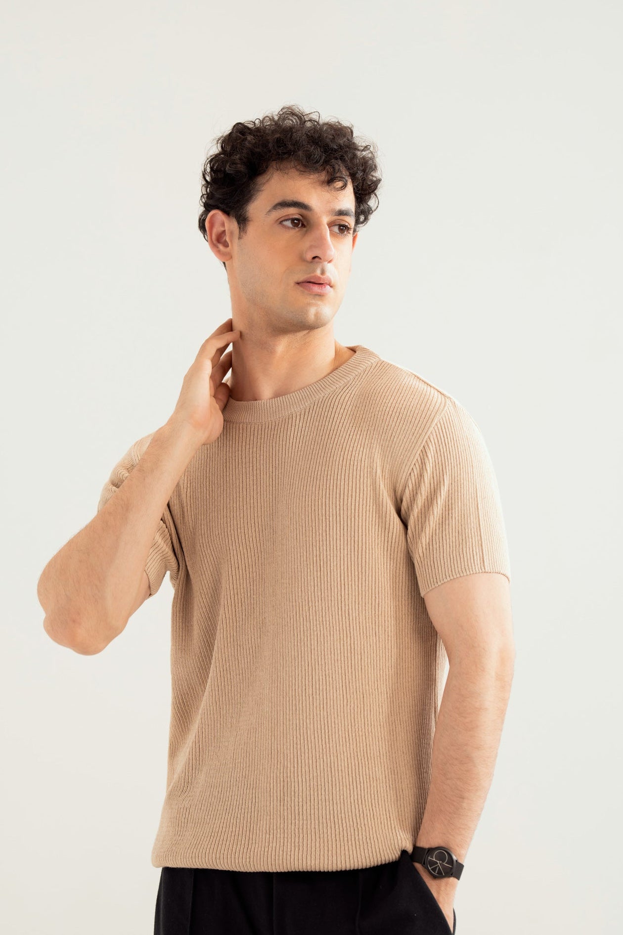 Beige Knitted Tee - Men