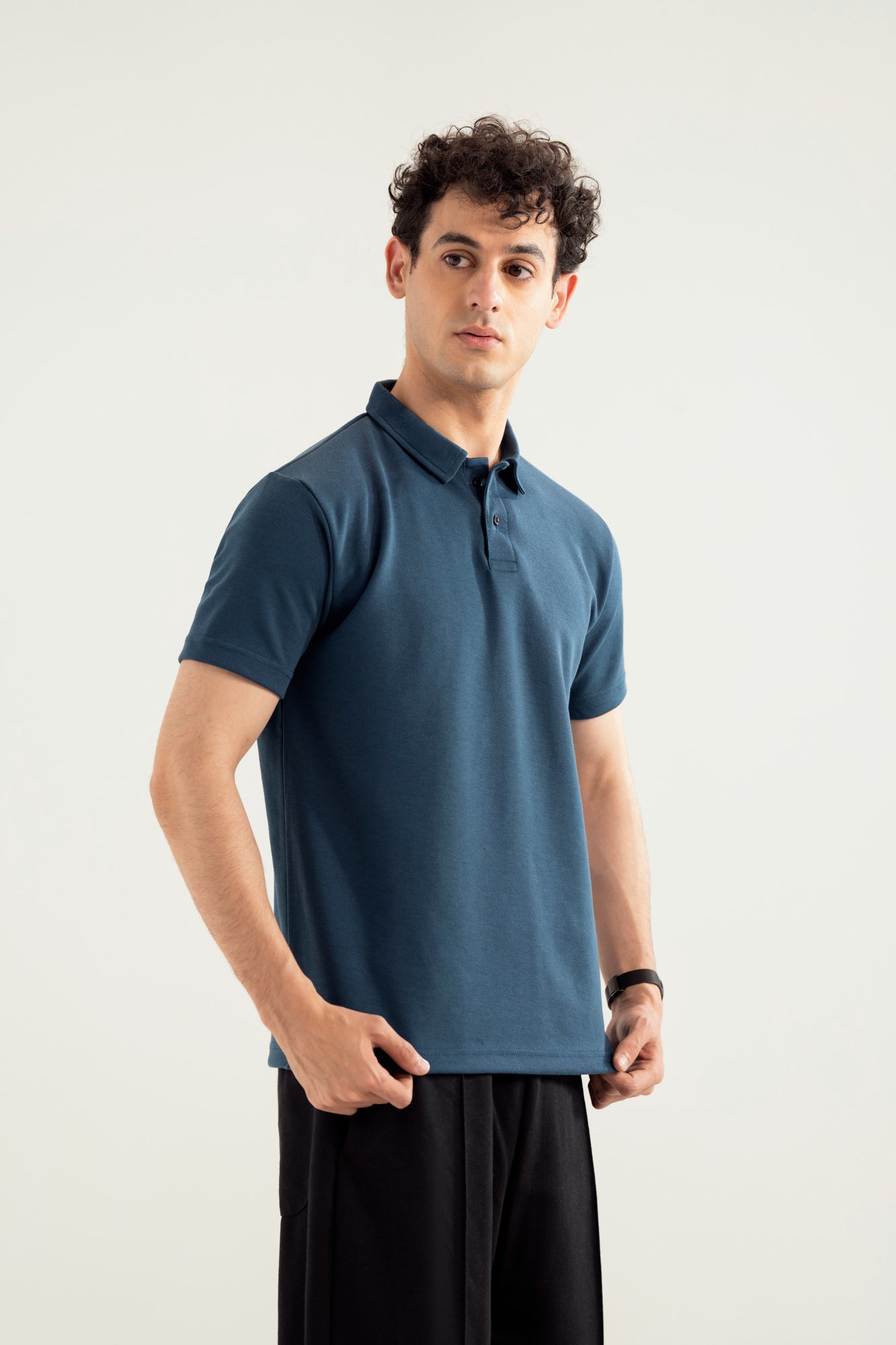 Teal Blue Interlock Polo - Smart Fit - Men