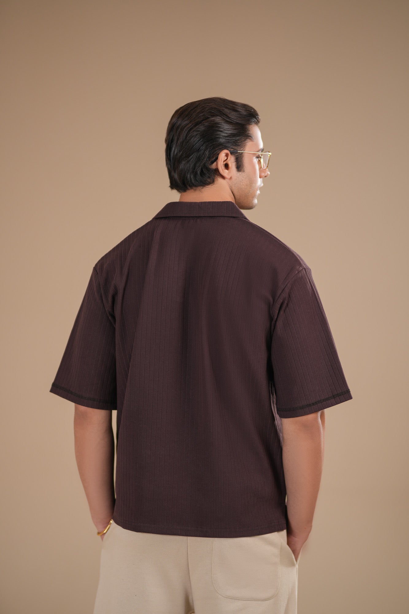 Brown Ribbed Boxy Revere Polo - Men