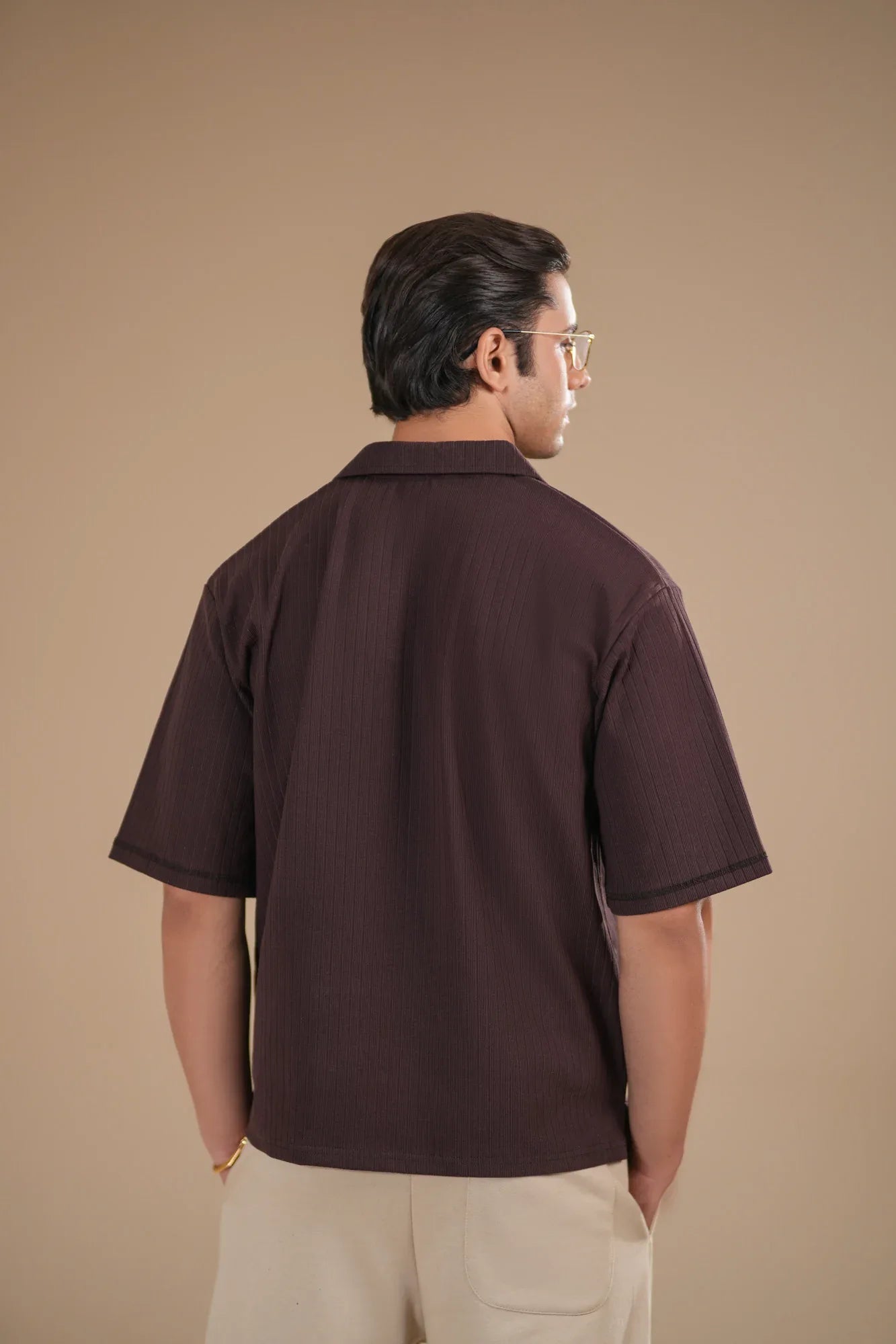 Brown Ribbed Boxy Revere Polo - Men - Muraqsh -- Men Western