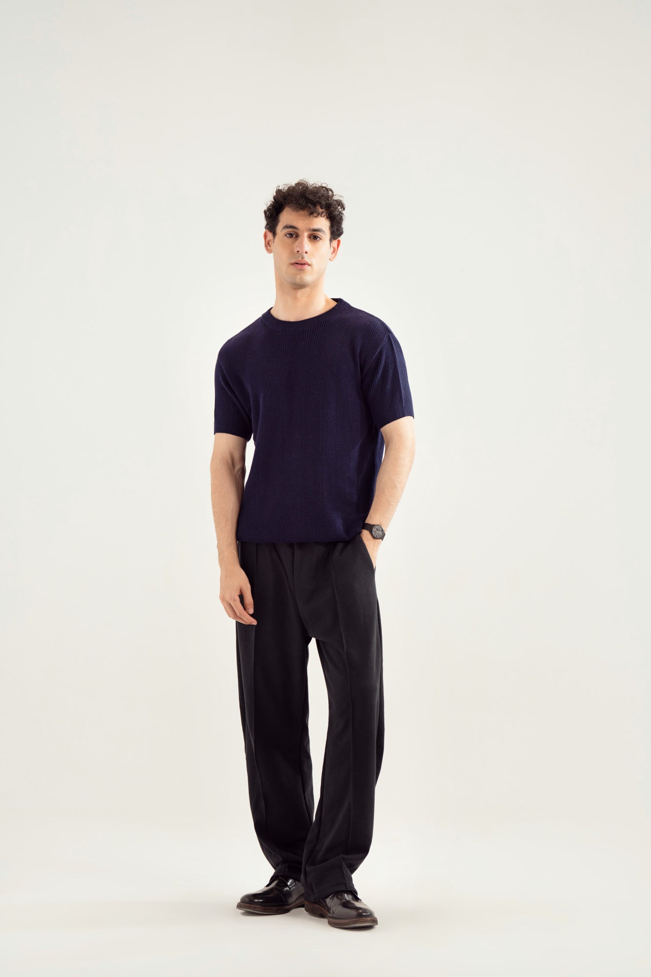 Navy Blue Knitted Tee - Men