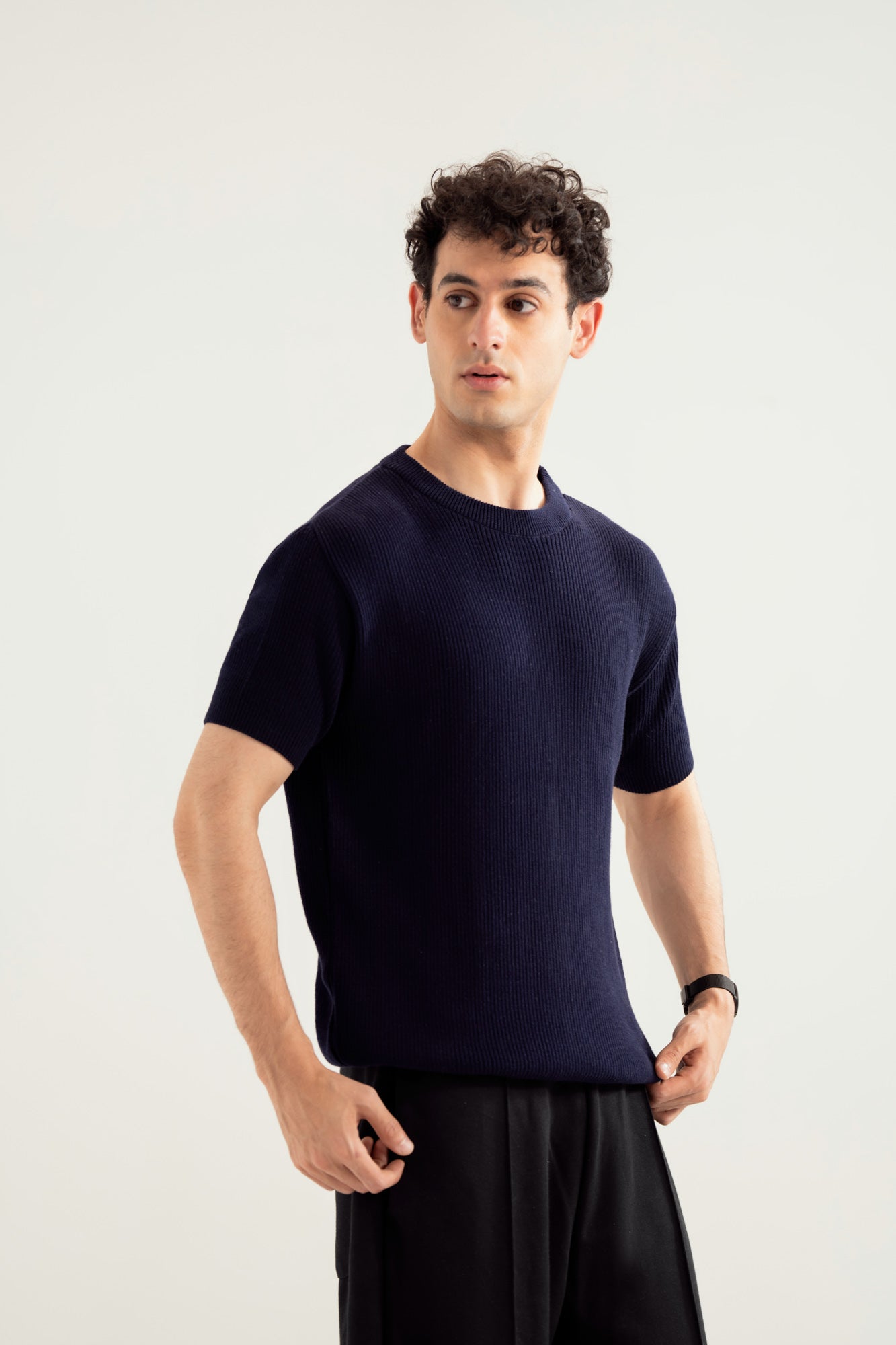 Navy Blue Knitted Tee - Men