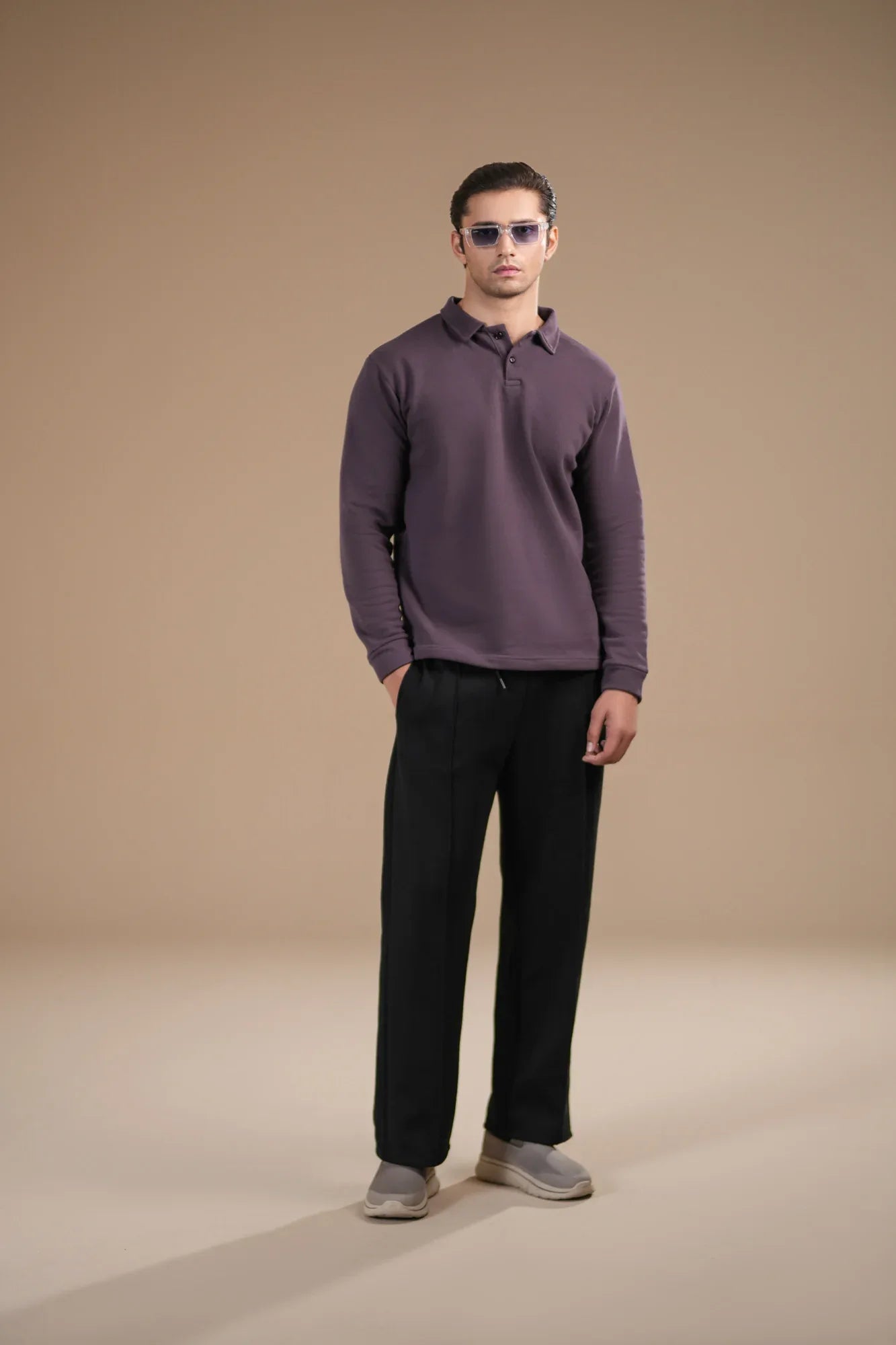Deep Purple Fleece Polo - Full Sleeves - Men - Muraqsh -- Men Western