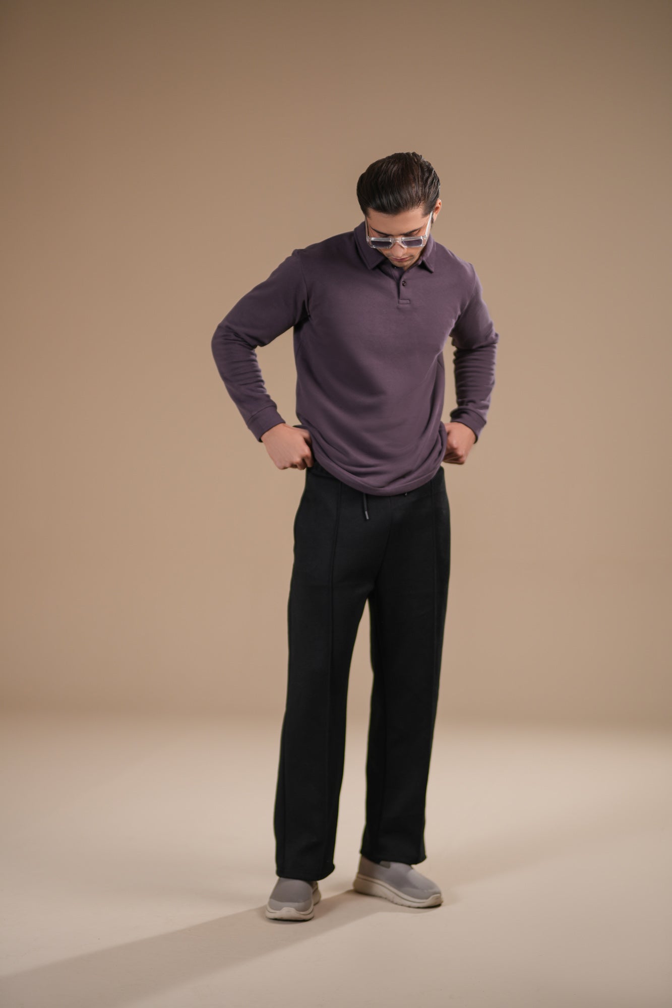 Deep Purple Fleece Polo - Full Sleeves - Men