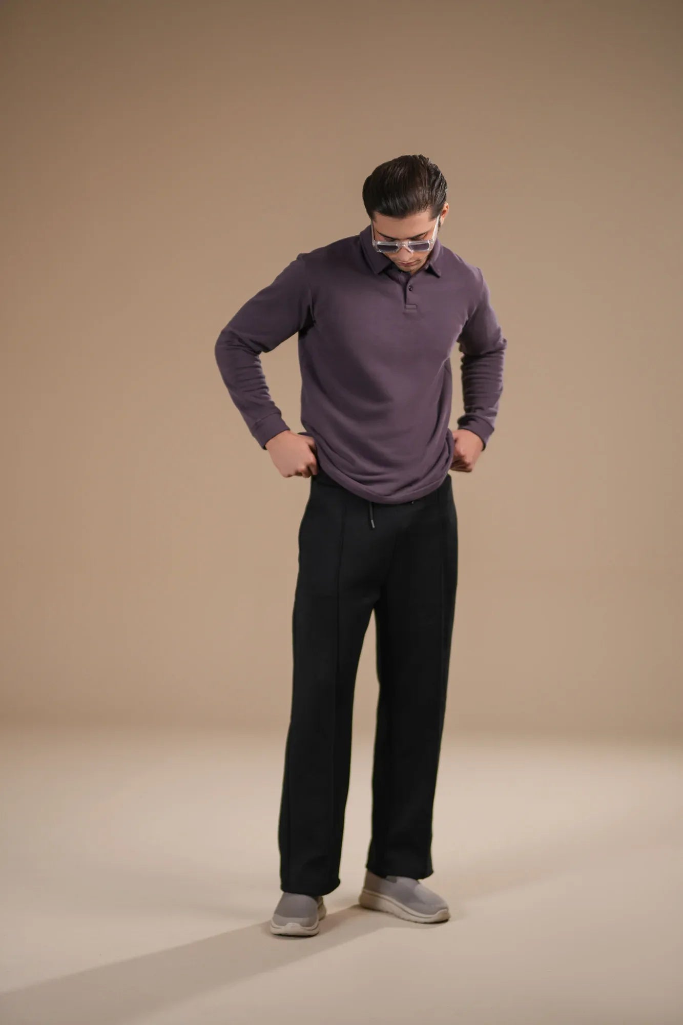 Deep Purple Fleece Polo - Full Sleeves - Men - Muraqsh -- Men Western