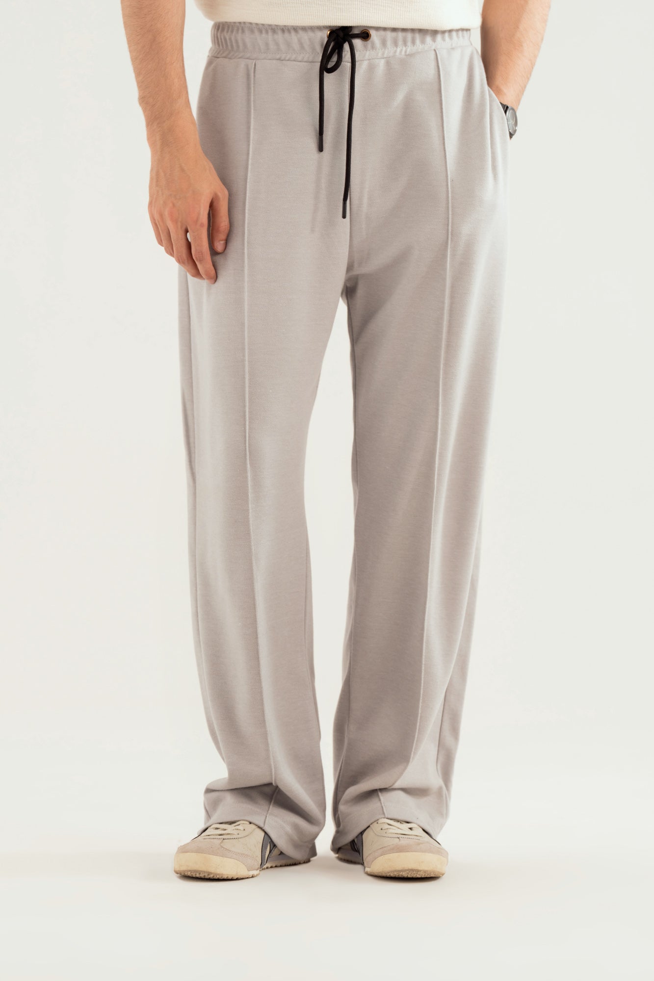 Light Grey Interlock Straight Fit Trouser - Men