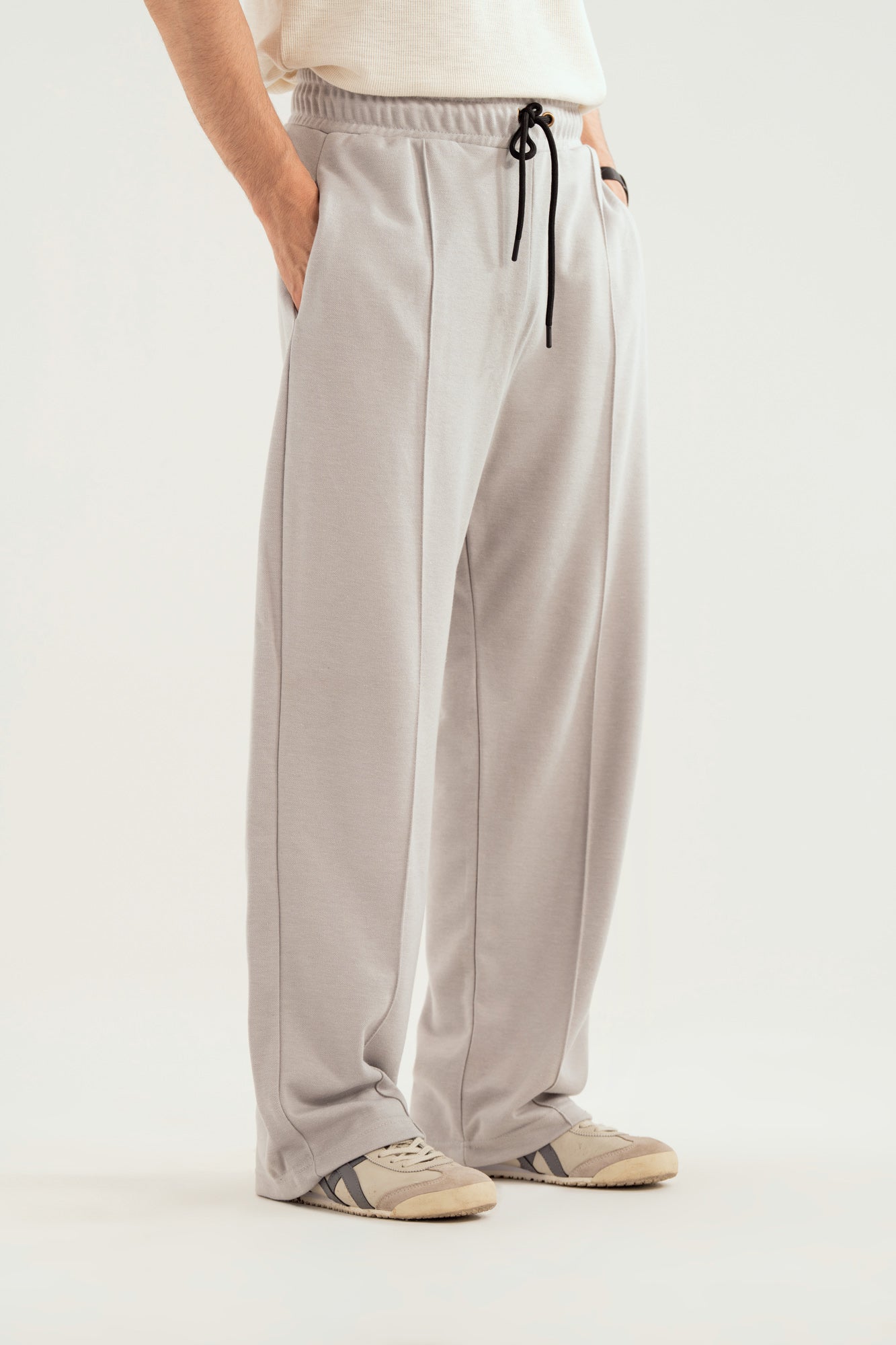 Light Grey Interlock Straight Fit Trouser - Men