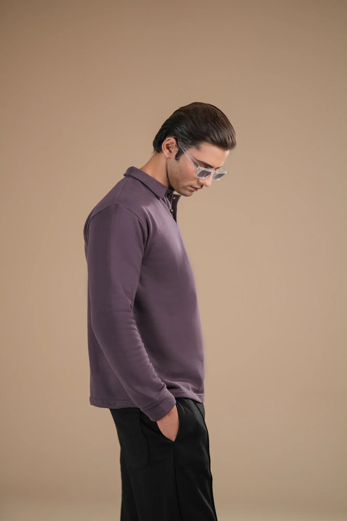 Deep Purple Fleece Polo - Full Sleeves - Men - Muraqsh -- Men Western