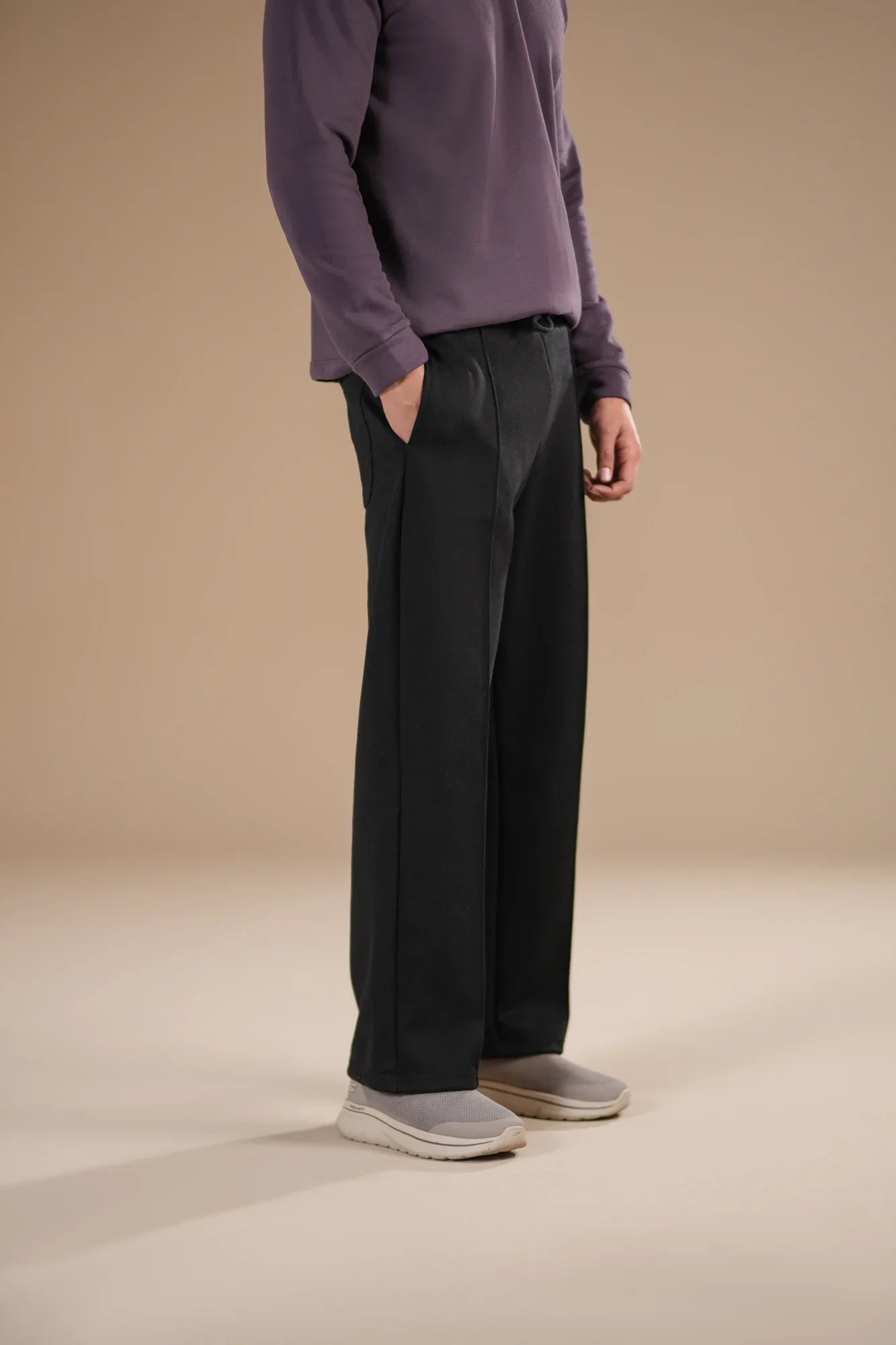 Black Fleece Straight Fit Trouser with Drawstring - Men - Muraqsh -- Men Western