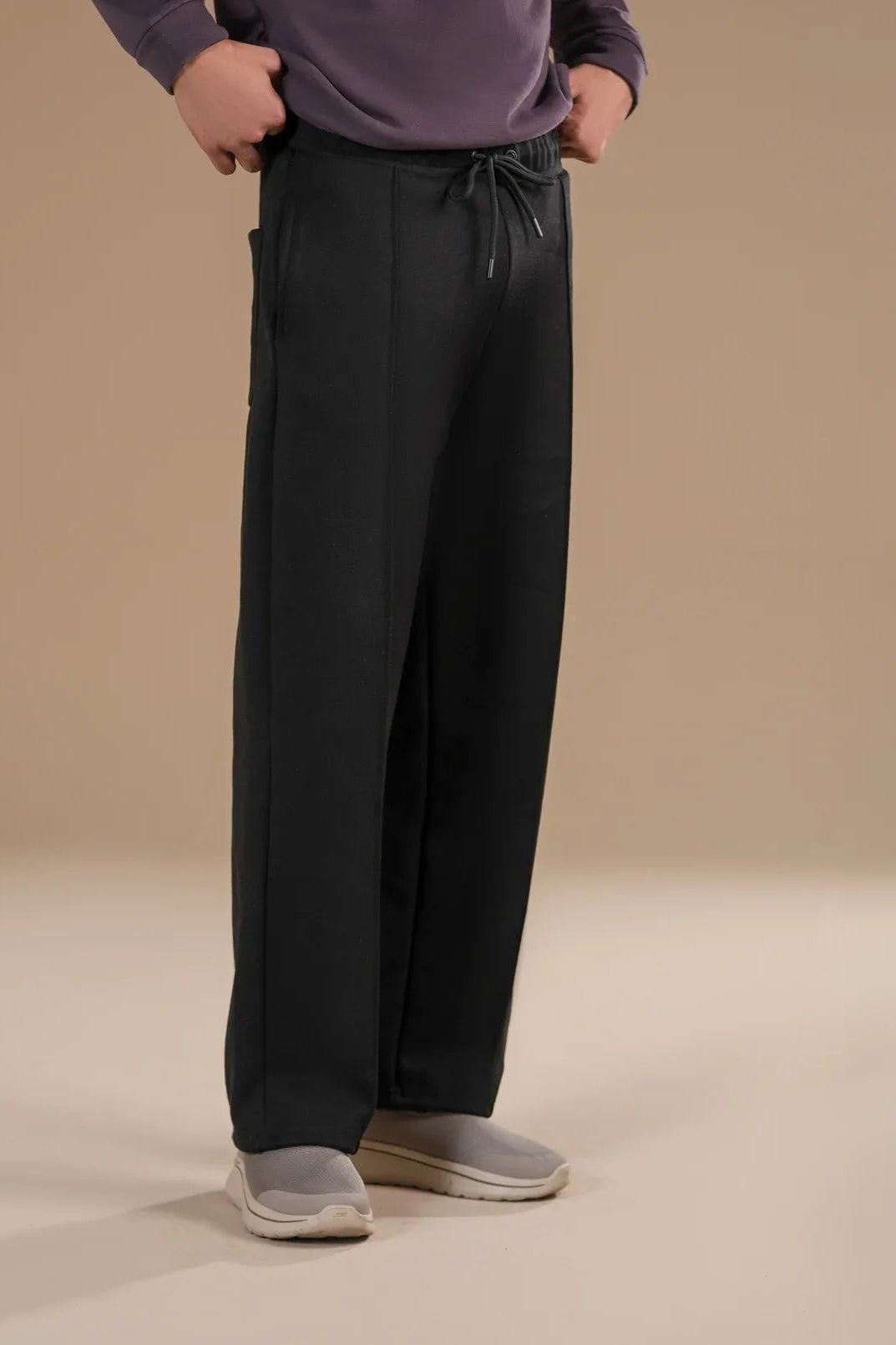 Black Fleece Straight Fit Trouser with Drawstring - Men - Muraqsh -- Men Western