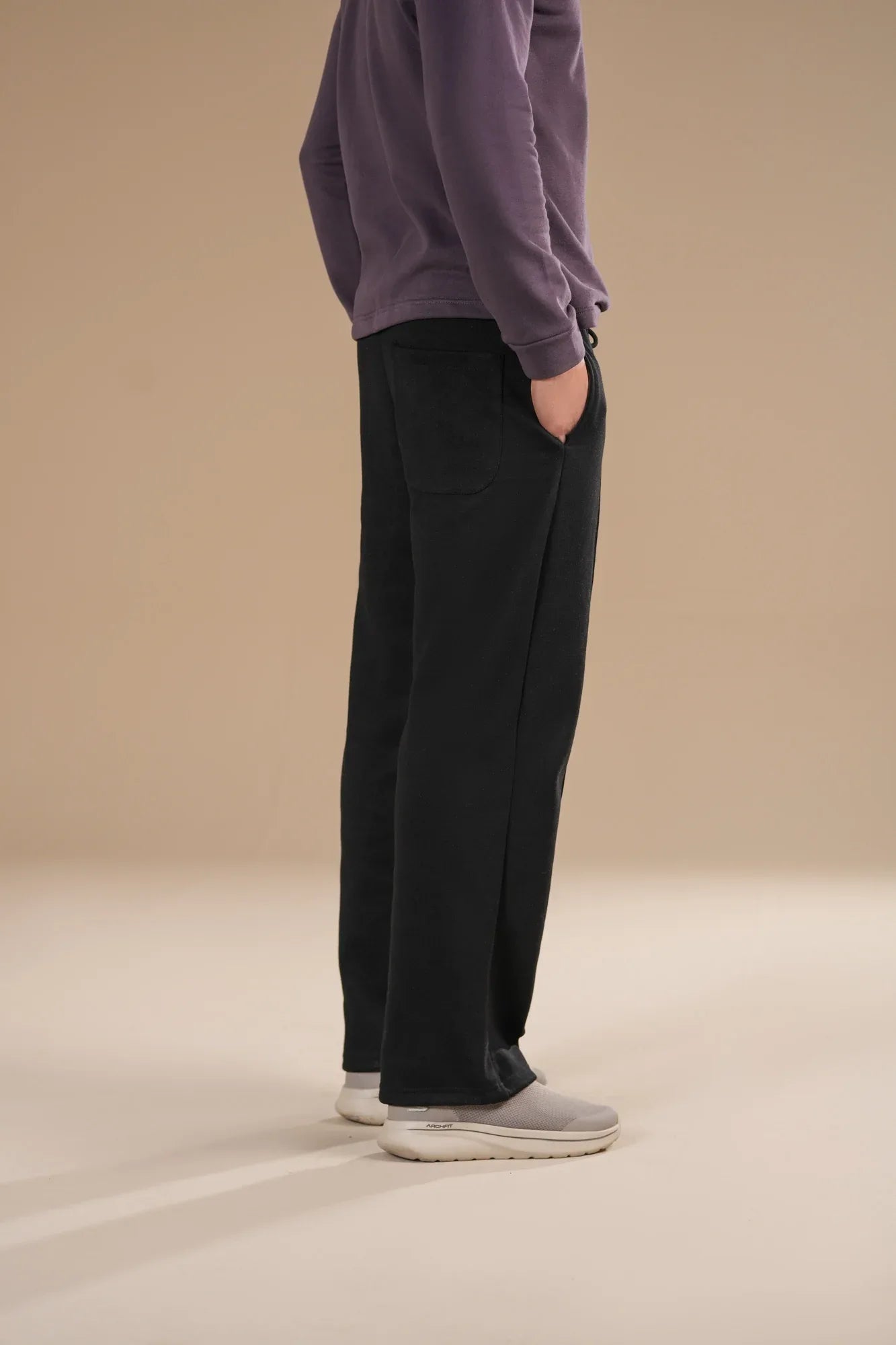 Black Fleece Straight Fit Trouser with Drawstring - Men - Muraqsh -- Men Western