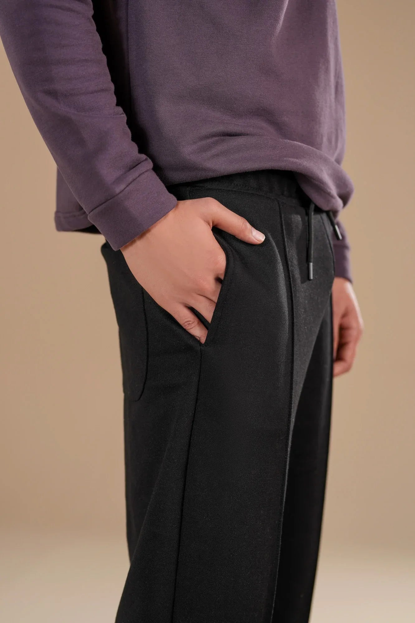 Black Fleece Straight Fit Trouser with Drawstring - Men - Muraqsh -- Men Western