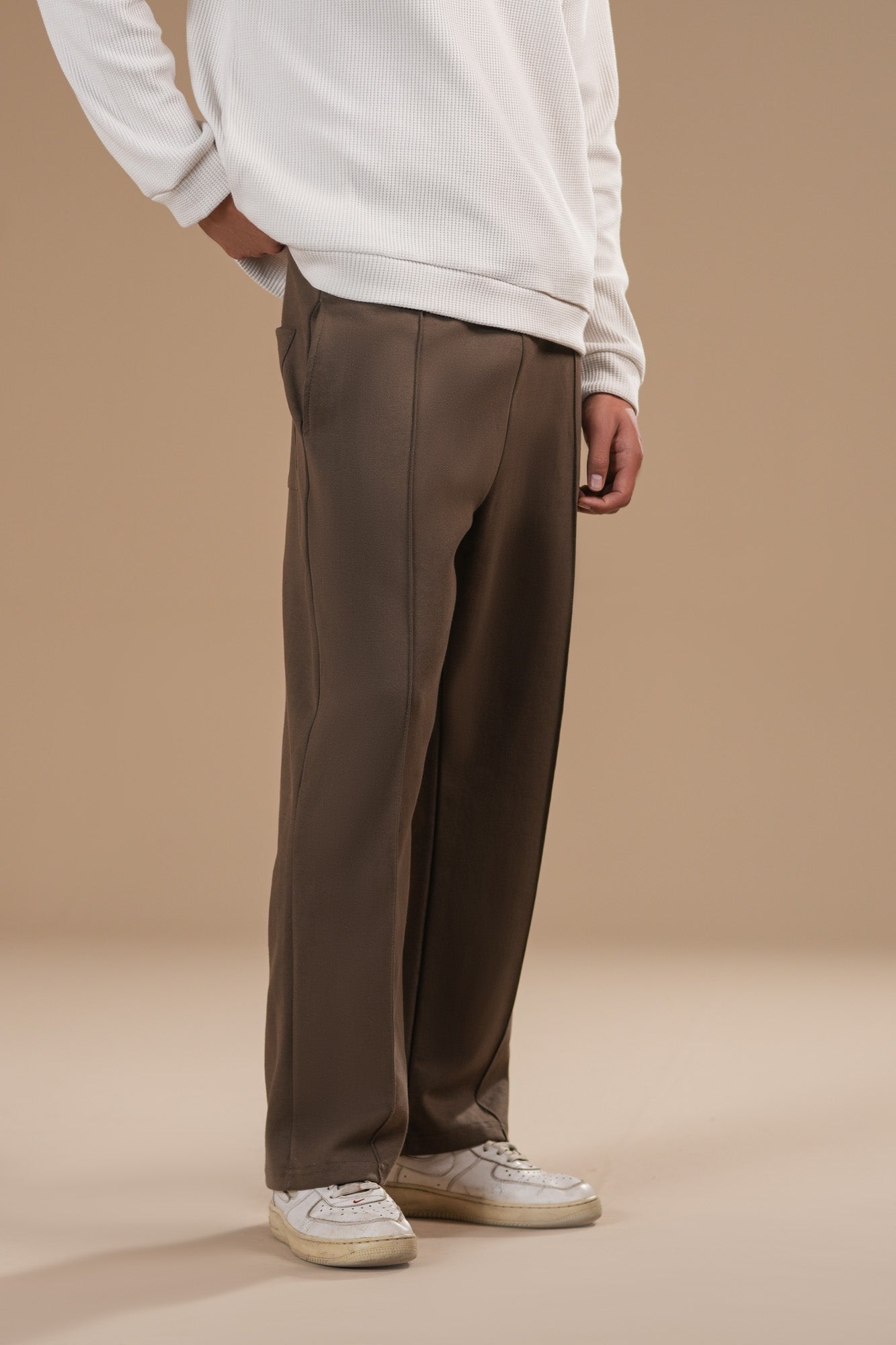 Brown Interlock Straight Fit Trouser - Men