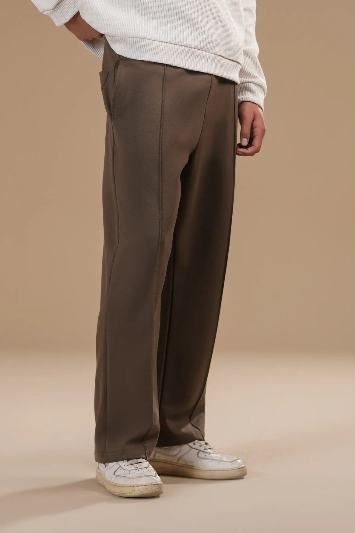 Brown Interlock Straight Fit Trouser with Drawstring - Men - Muraqsh -- Men Western