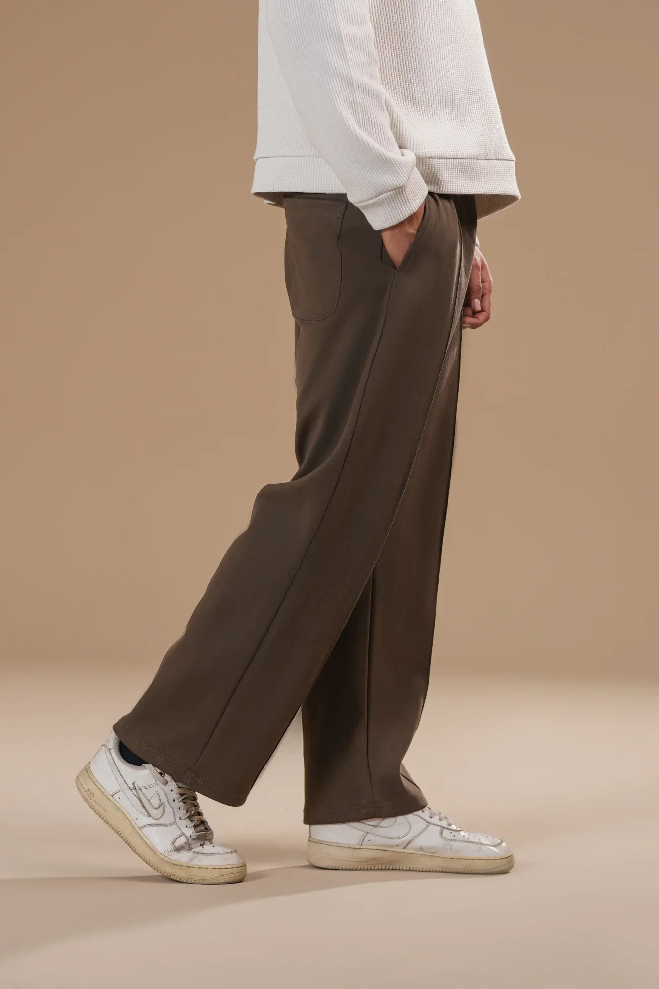 Brown Interlock Straight Fit Trouser with Drawstring - Men - Muraqsh -- Men Western