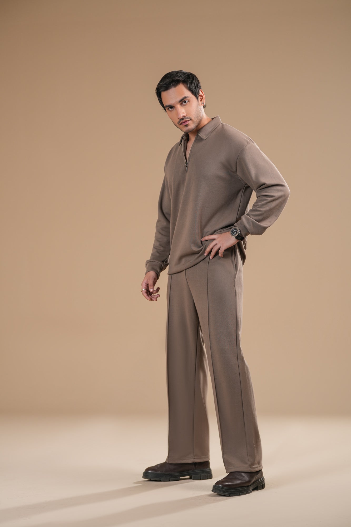 French Beige Interlock Coord Set - 2PC - Men