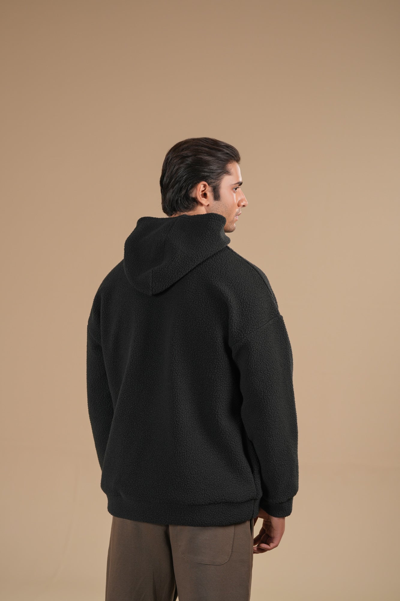 Black Sherpa Hoodie - Relaxed Fit - Men