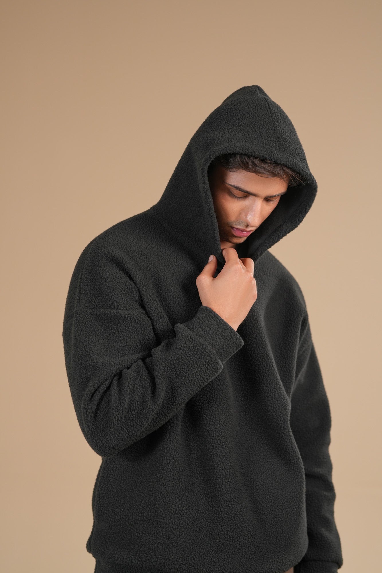 Black Sherpa Hoodie - Relaxed Fit - Men