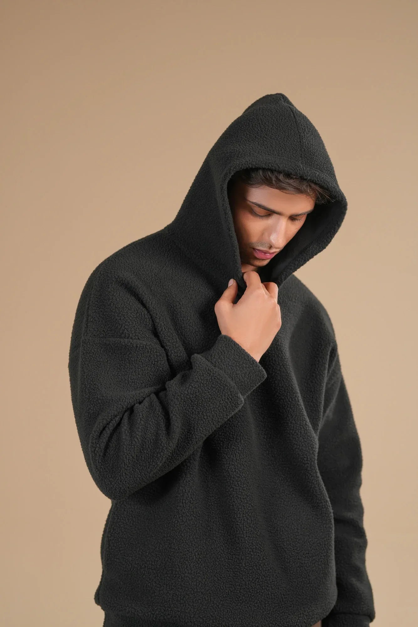 Black Sherpa Hoodie - Relaxed Fit - Men - Muraqsh -- Men Western