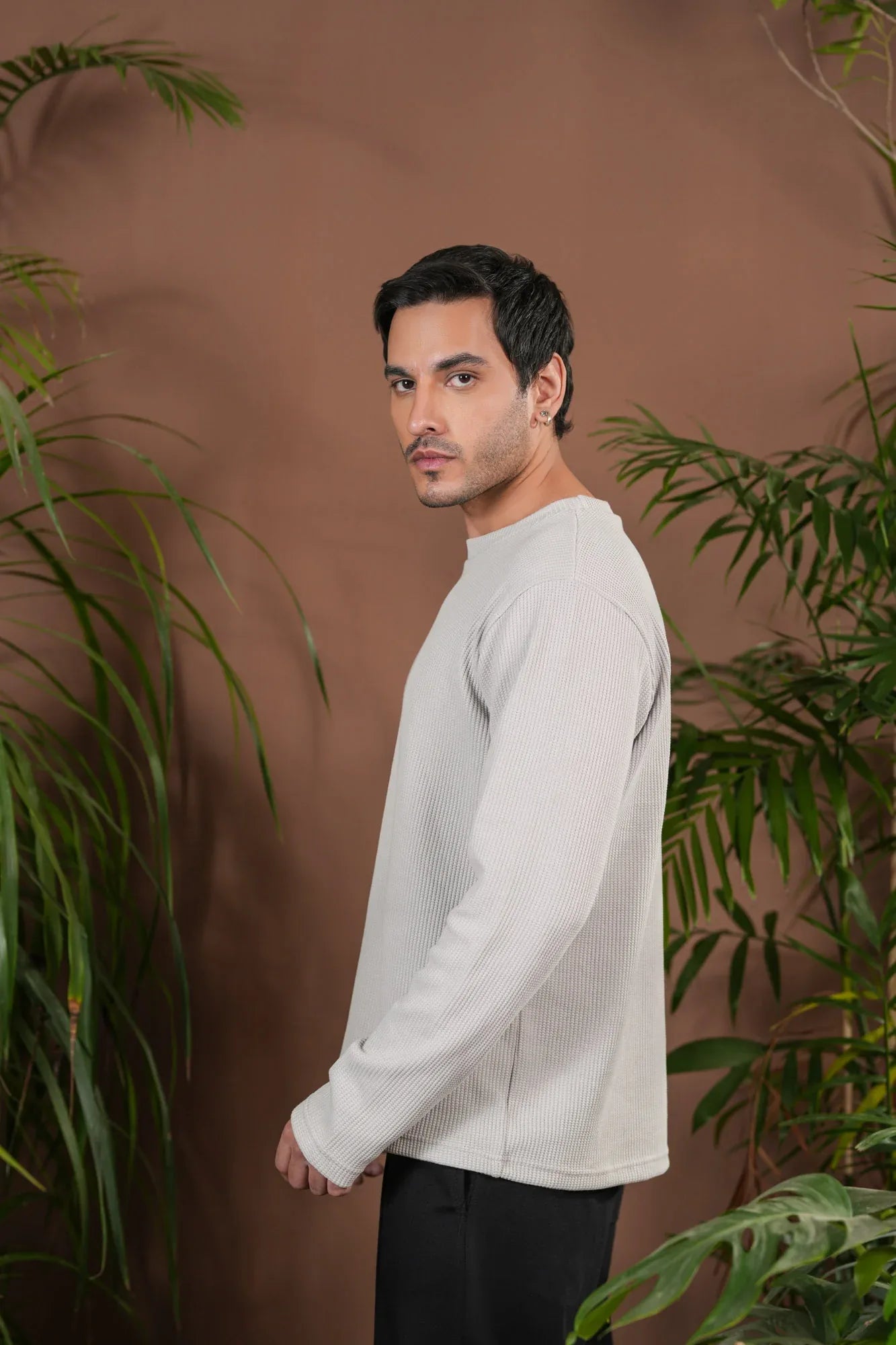 White Waffle Knit Sweat Shirt - Relaxed Fit - Men - Muraqsh -- Men Western