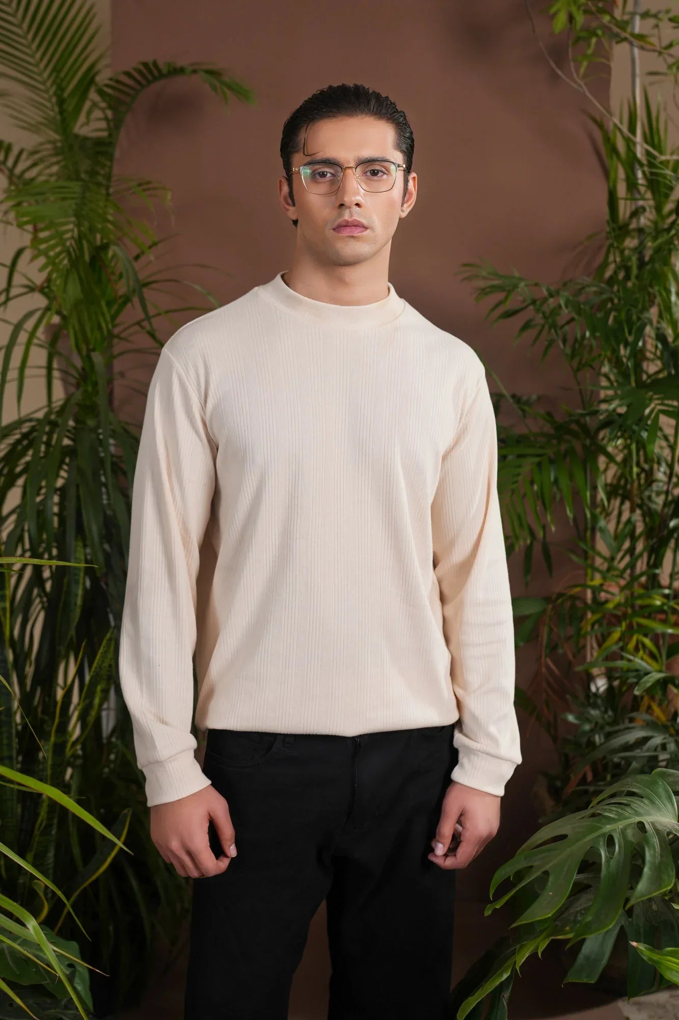 Ribbed White Mock Neck - Relaxed Fit - Men - Muraqsh -- Men Western