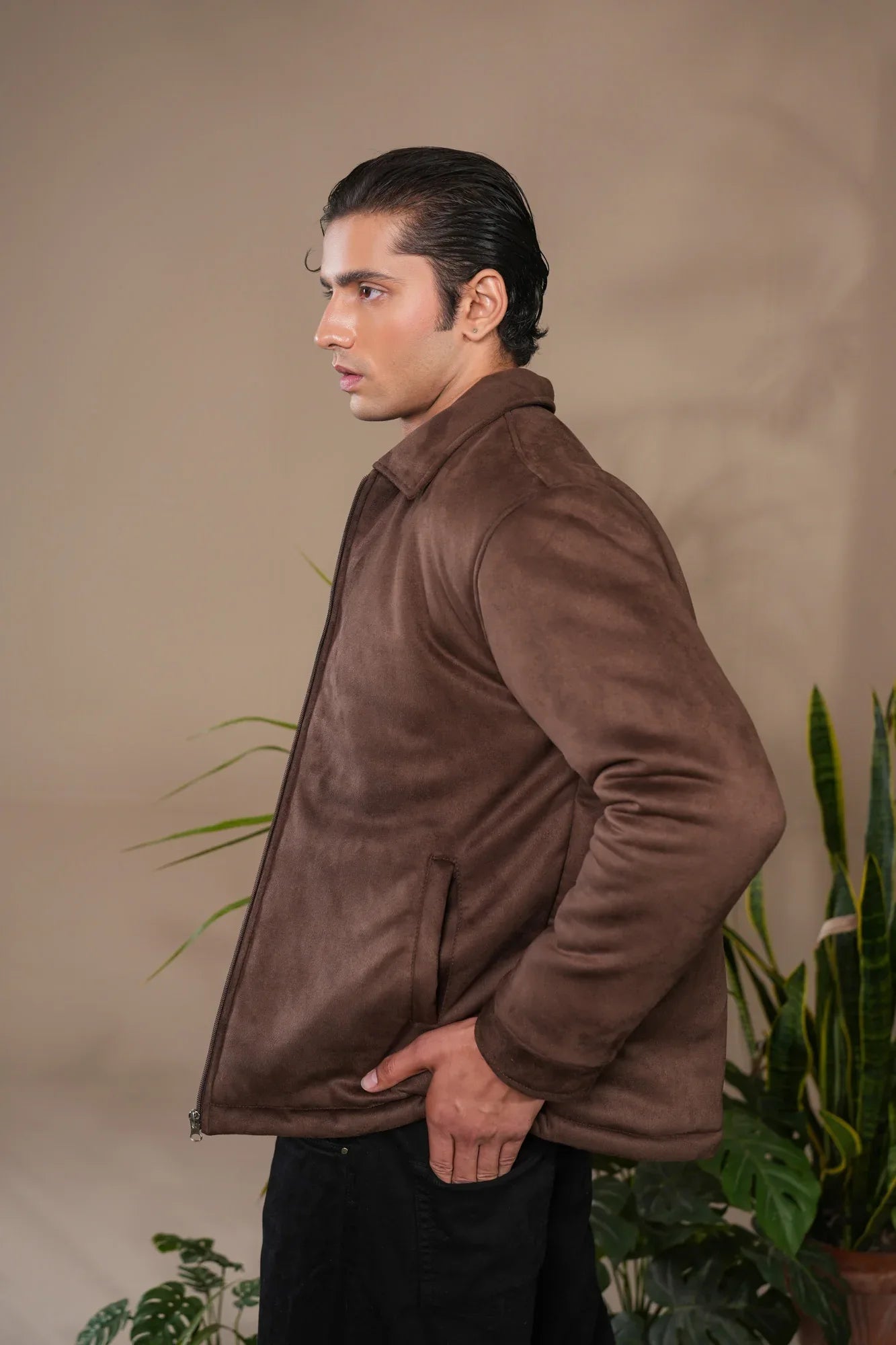 Dark Brown Premium Suede Bomber Jacket - Men - Muraqsh -- Men Western