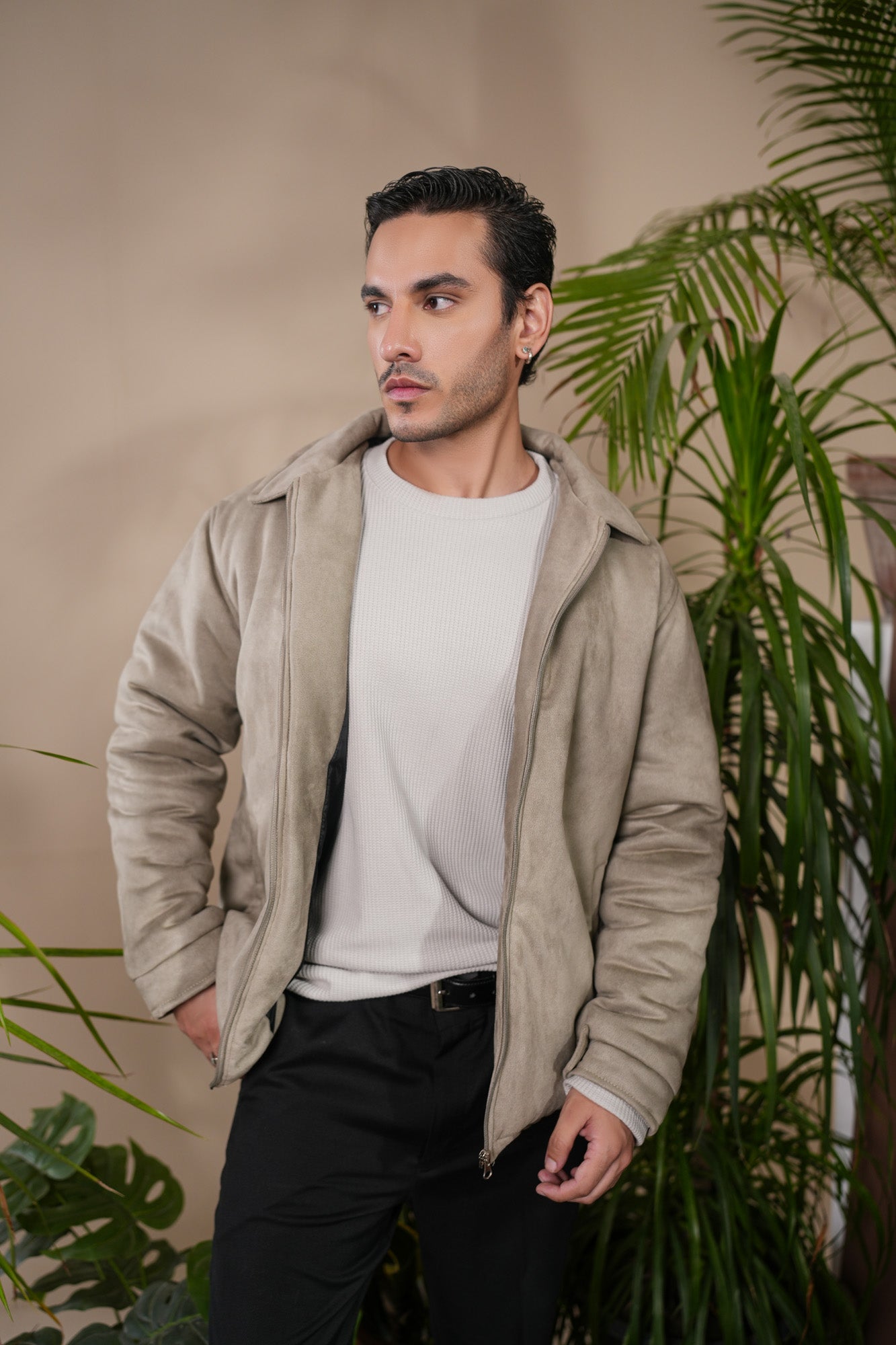Sage Green Premium Suede Bomber Jacket - Men