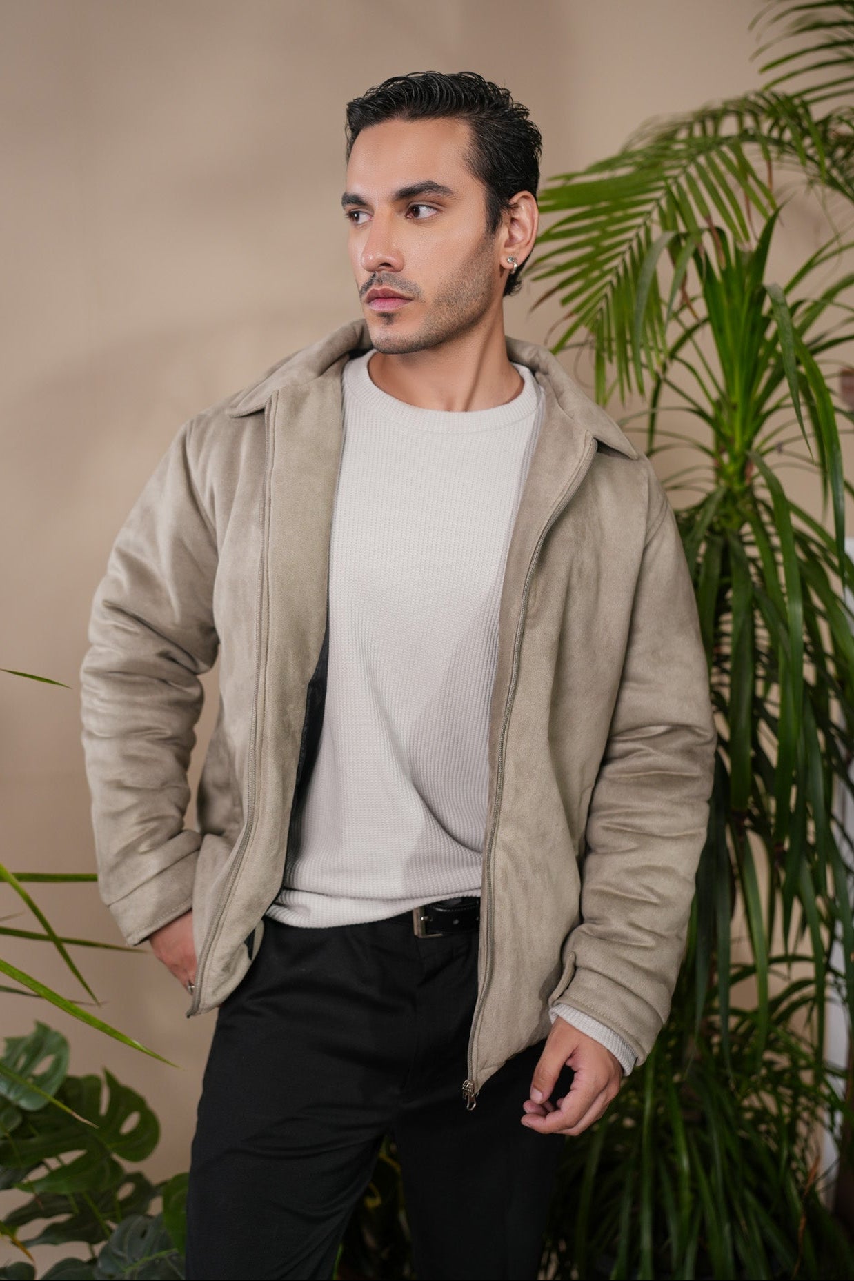 Sage Green Premium Suede Bomber Jacket - Men